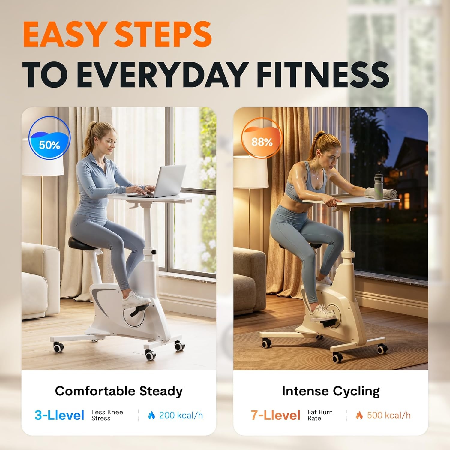 image:imageFLEXISPOT Exercise Bikes for Home Space Saving Under Desk Bike Stationary Bikes Indoor Bikes with Flywheel 300LBS Heavy Duty Optional LCD2D Desktop8Level Resistance V8V9V9MAXV9 White