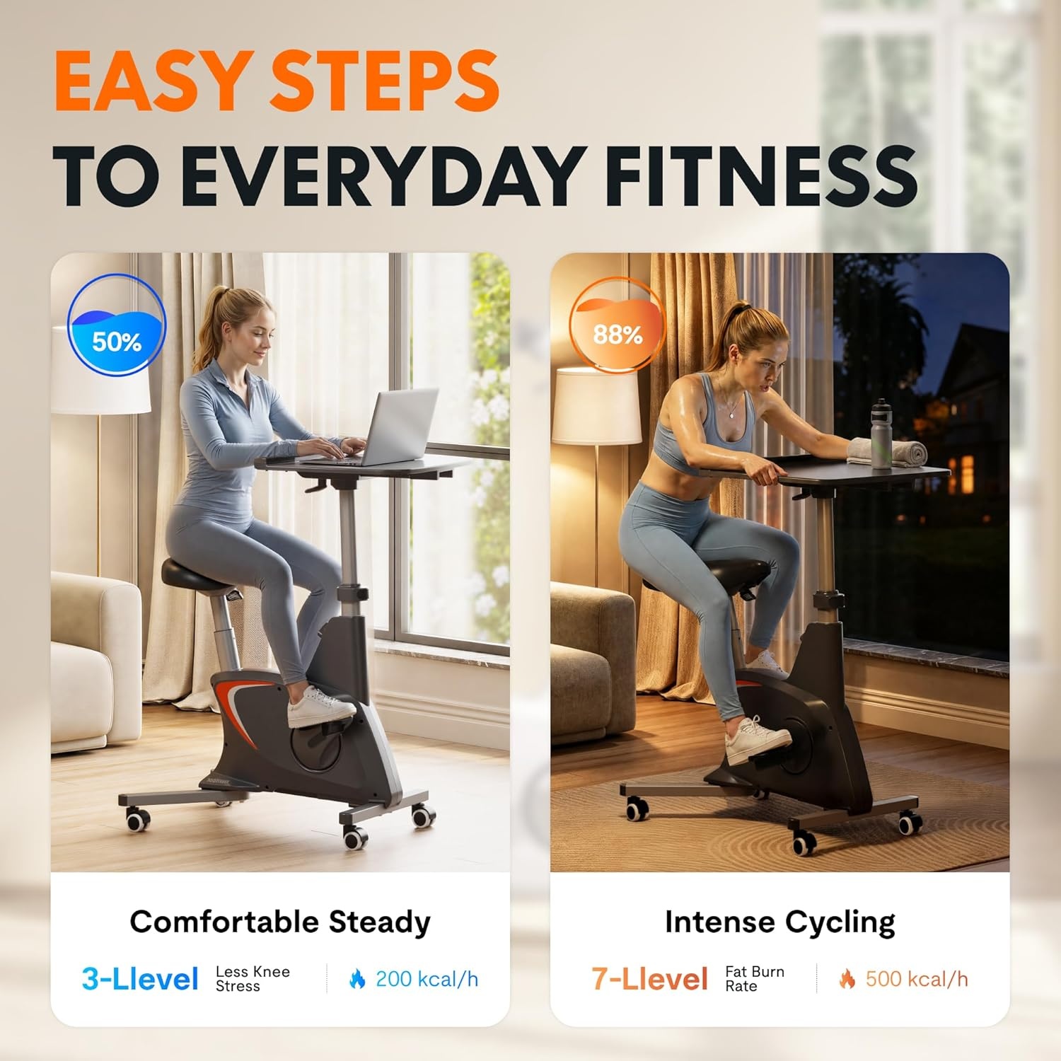 image:imageFLEXISPOT Exercise Bikes for Home Space Saving Under Desk Bike Stationary Bikes Indoor Bikes with Flywheel 300LBS Heavy Duty Optional LCD2D Desktop8Level Resistance V8V9V9MAXV9 Black