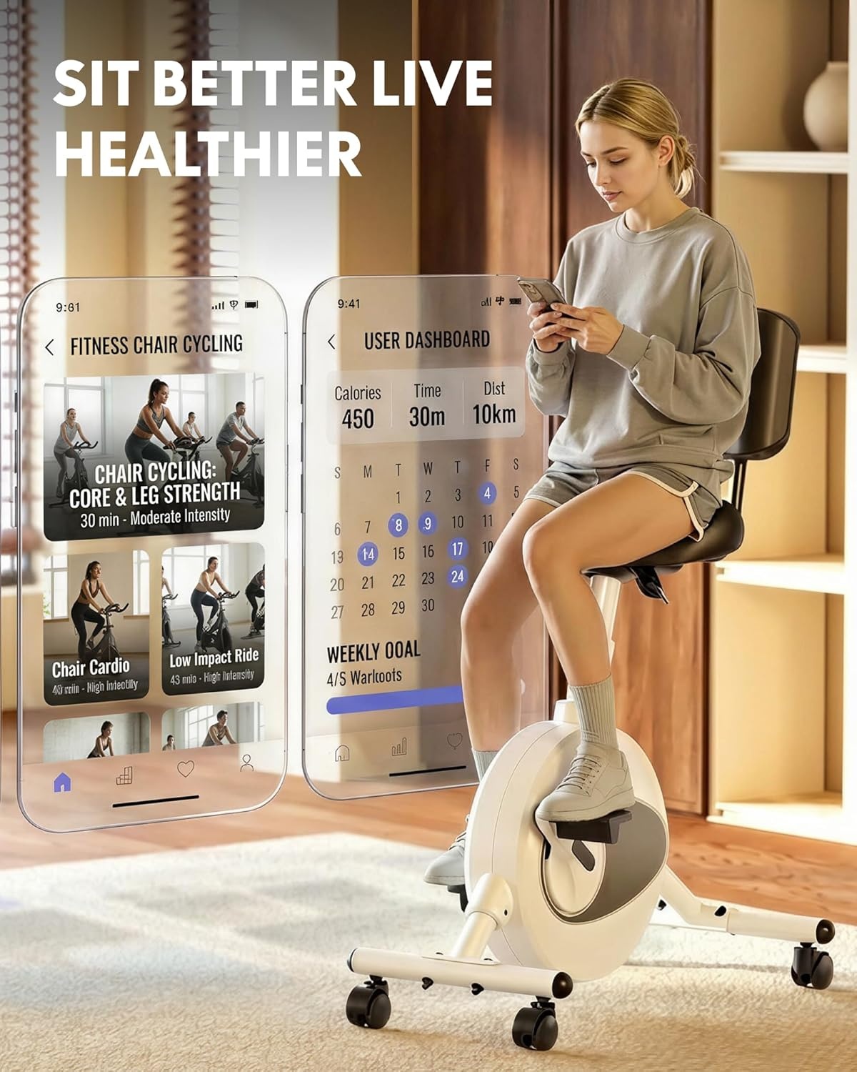 image:imageFLEXISPOT Exercise Bikes for Home Space Saving Under Desk Bike Stationary Bikes Indoor Bikes with Flywheel 300LBS Heavy Duty Optional LCD2D Desktop8Level Resistance V8V9V9MAXV8 White