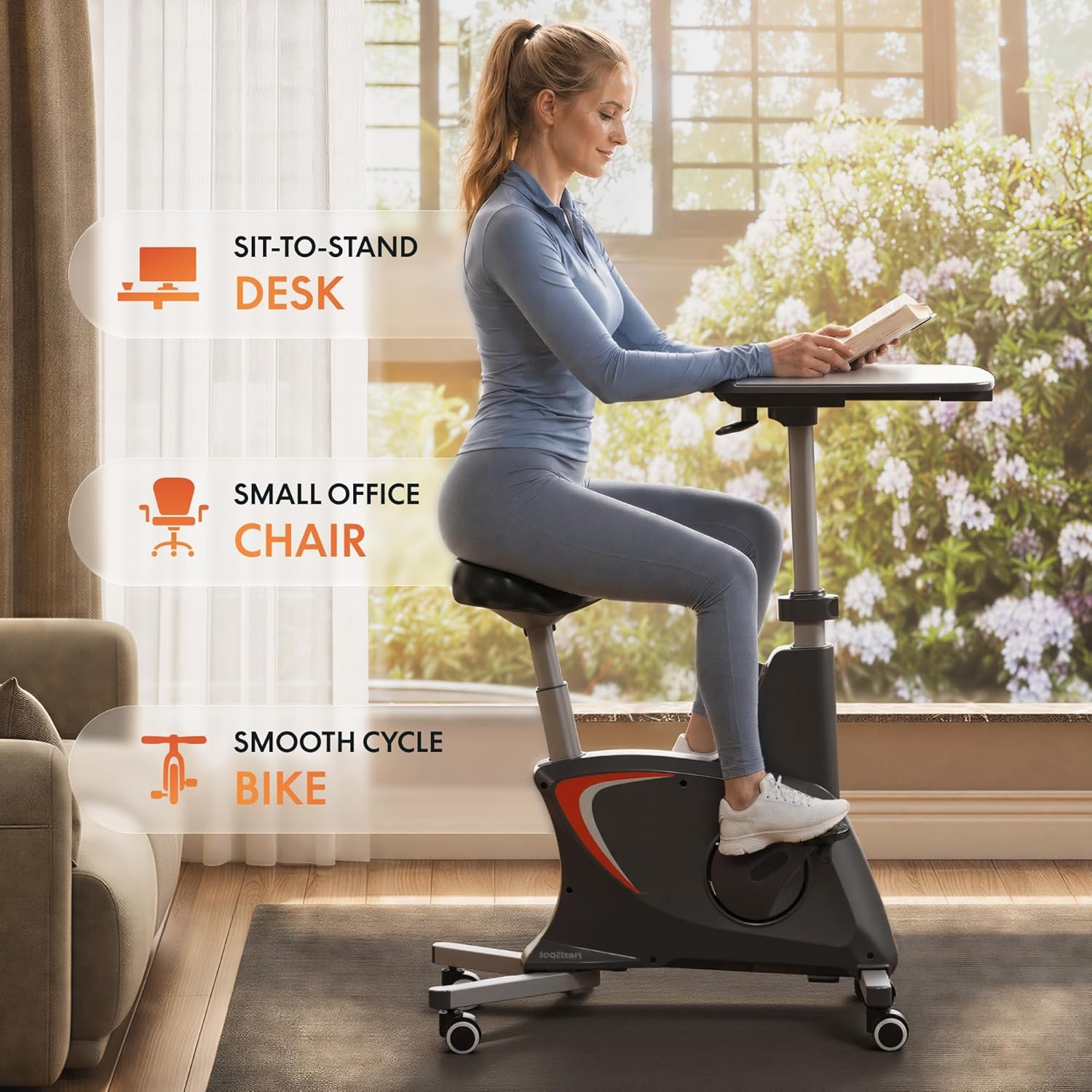 image:imageFLEXISPOT Exercise Bikes for Home Space Saving Under Desk Bike Stationary Bikes Indoor Bikes with Flywheel 300LBS Heavy Duty Optional LCD2D Desktop8Level Resistance V8V9V9MAXV9 Black