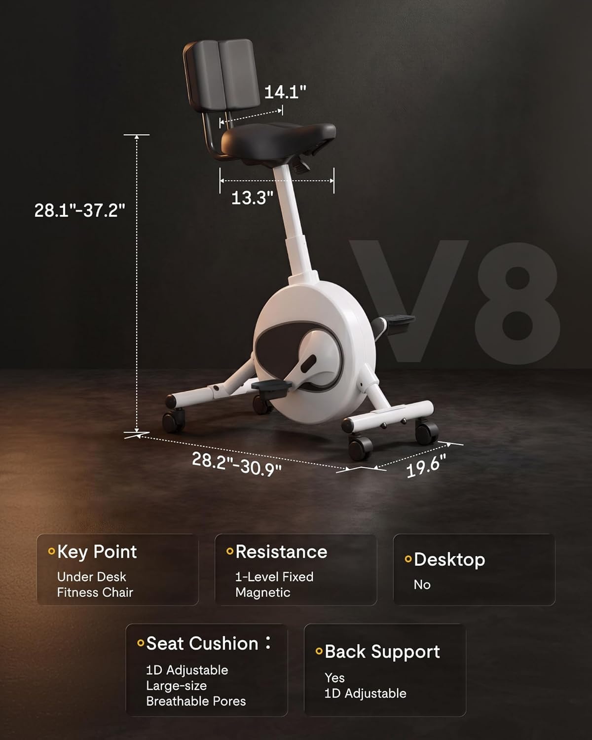 image:imageFLEXISPOT Exercise Bikes for Home Space Saving Under Desk Bike Stationary Bikes Indoor Bikes with Flywheel 300LBS Heavy Duty Optional LCD2D Desktop8Level Resistance V8V9V9MAXV8 White