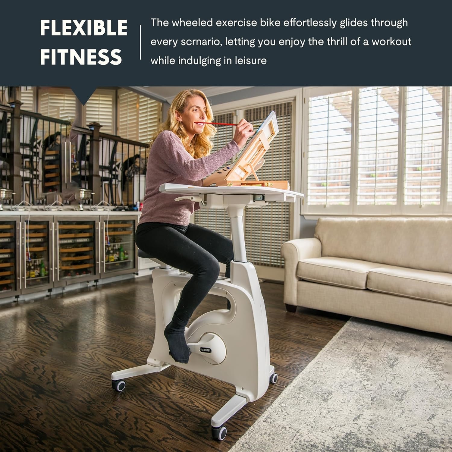 image:imageFLEXISPOT Exercise Bikes for Home Space Saving Under Desk Bike Stationary Bikes Indoor Bikes with Flywheel 300LBS Heavy Duty Optional LCD2D Desktop8Level Resistance V8V9V9MAXV9Max White