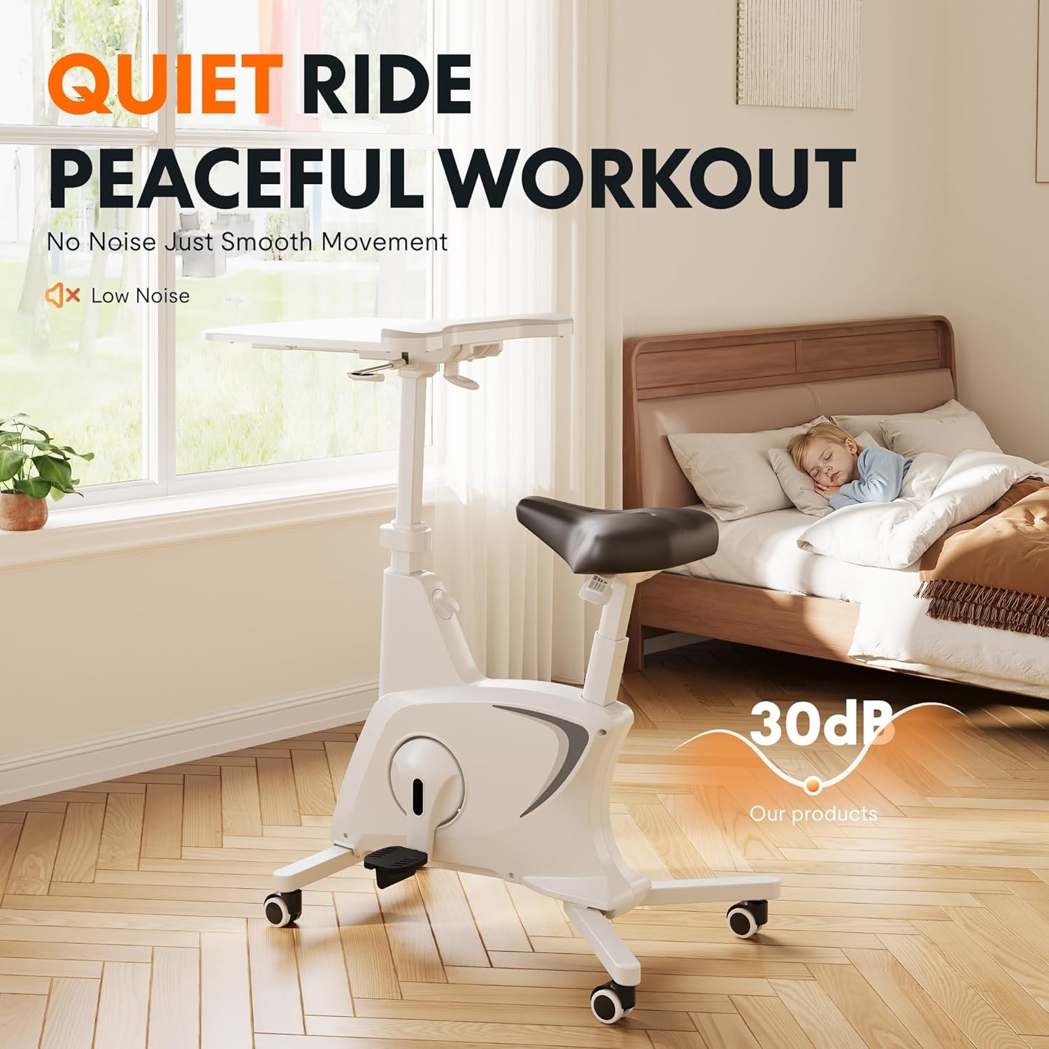 image:imageFLEXISPOT Exercise Bikes for Home Space Saving Under Desk Bike Stationary Bikes Indoor Bikes with Flywheel 300LBS Heavy Duty Optional LCD2D Desktop8Level Resistance V8V9V9MAXV9 White