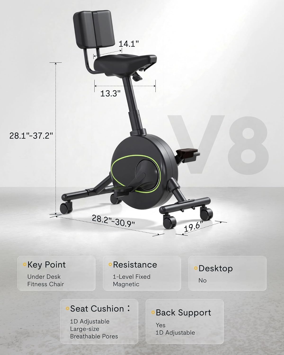 image:imageFLEXISPOT Exercise Bikes for Home Space Saving Under Desk Bike Stationary Bikes Indoor Bikes with Flywheel 300LBS Heavy Duty Optional LCD2D Desktop8Level Resistance V8V9V9MAXV8 Black