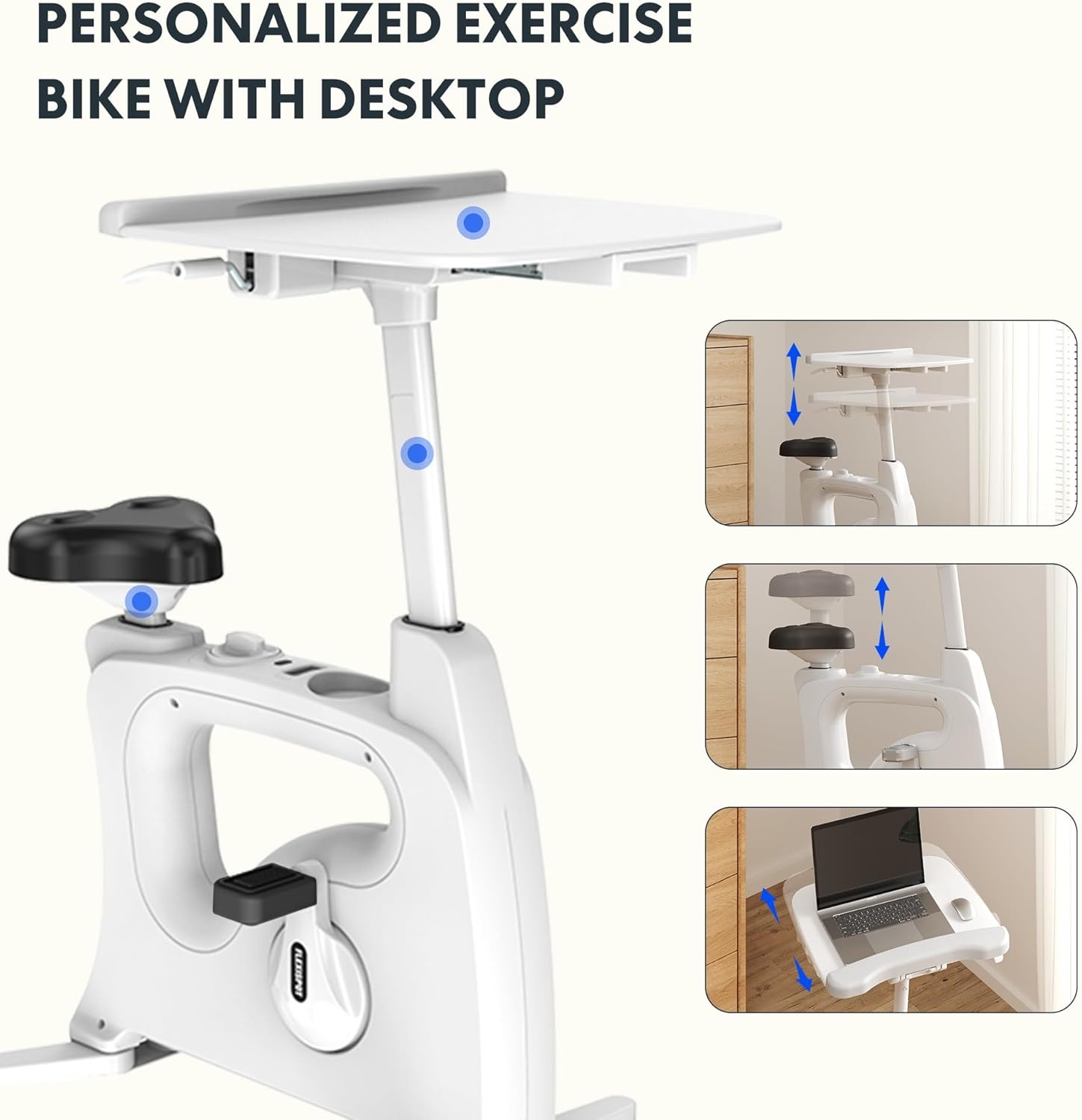 image:imageFLEXISPOT Exercise Bikes for Home Space Saving Under Desk Bike Stationary Bikes Indoor Bikes with Flywheel 300LBS Heavy Duty Optional LCD2D Desktop8Level Resistance V8V9V9MAXV9Max White