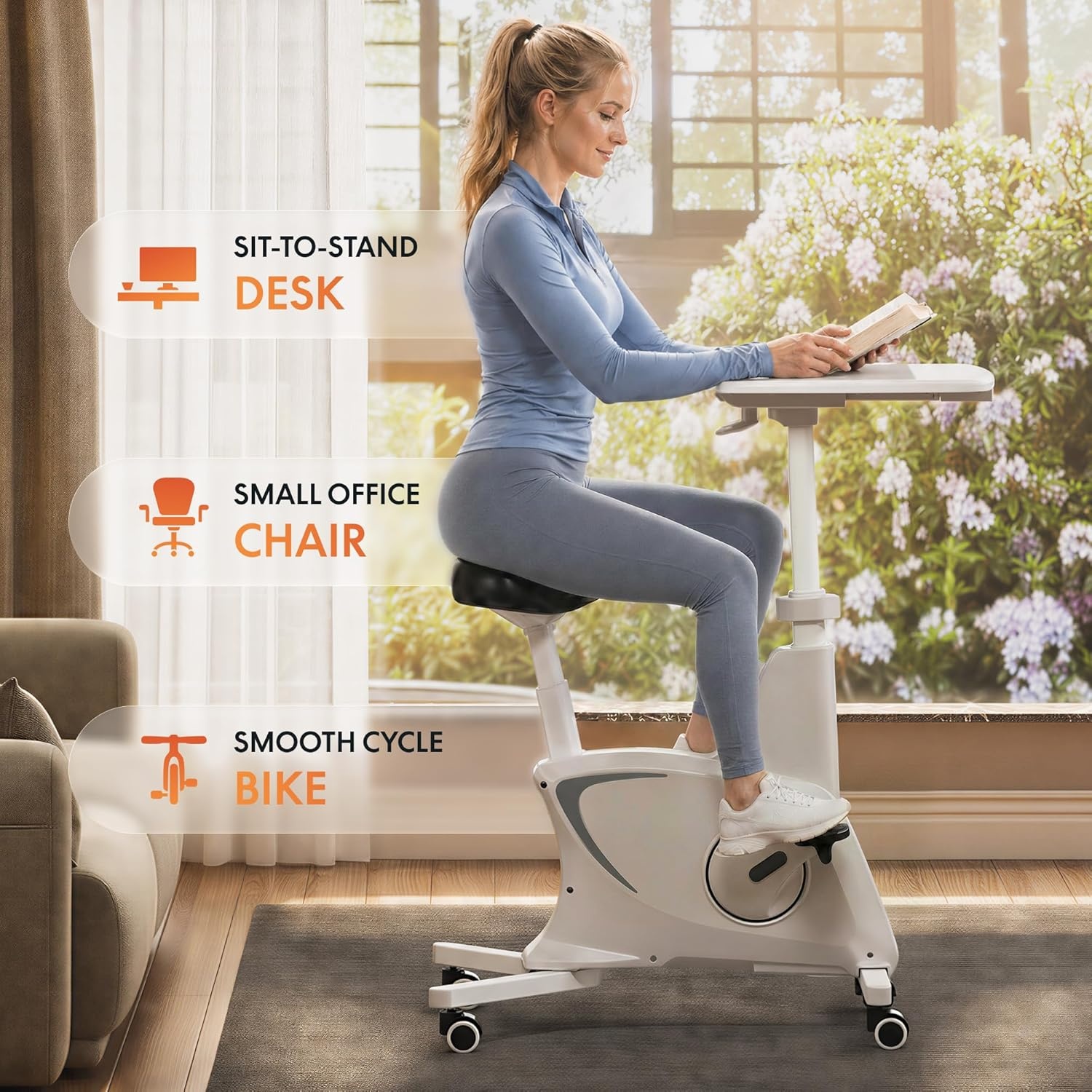 image:imageFLEXISPOT Exercise Bikes for Home Space Saving Under Desk Bike Stationary Bikes Indoor Bikes with Flywheel 300LBS Heavy Duty Optional LCD2D Desktop8Level Resistance V8V9V9MAXV9 White