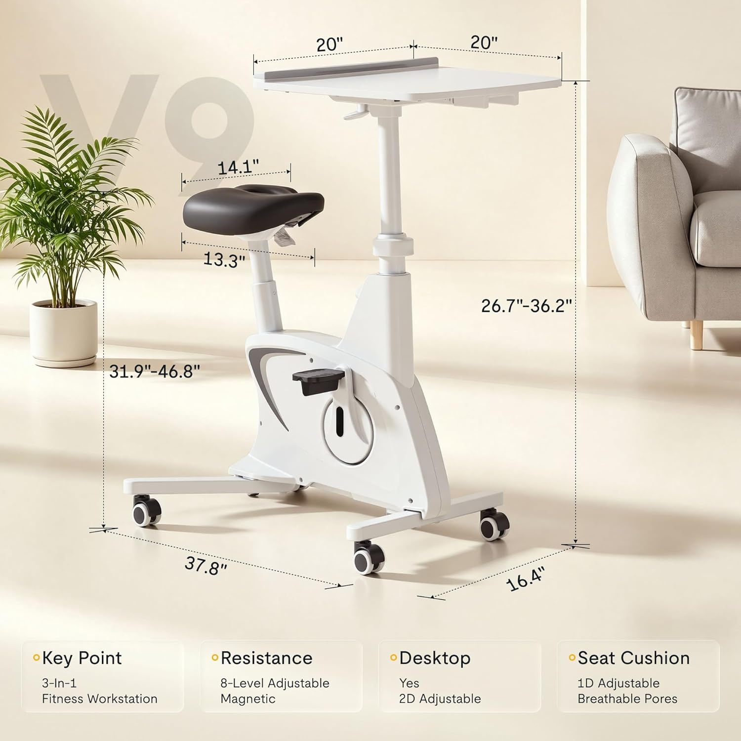 image:imageFLEXISPOT Exercise Bikes for Home Space Saving Under Desk Bike Stationary Bikes Indoor Bikes with Flywheel 300LBS Heavy Duty Optional LCD2D Desktop8Level Resistance V8V9V9MAXV9 White