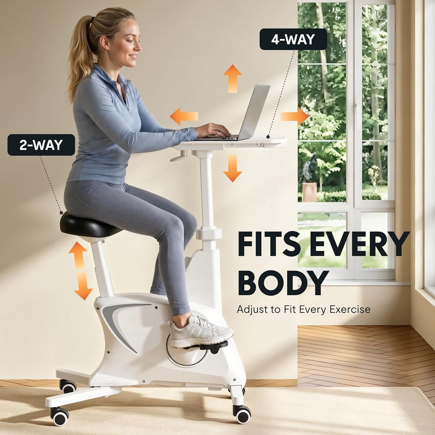image:imageFLEXISPOT Exercise Bikes for Home Space Saving Under Desk Bike Stationary Bikes Indoor Bikes with Flywheel 300LBS Heavy Duty Optional LCD2D Desktop8Level Resistance V8V9V9MAXV9 White