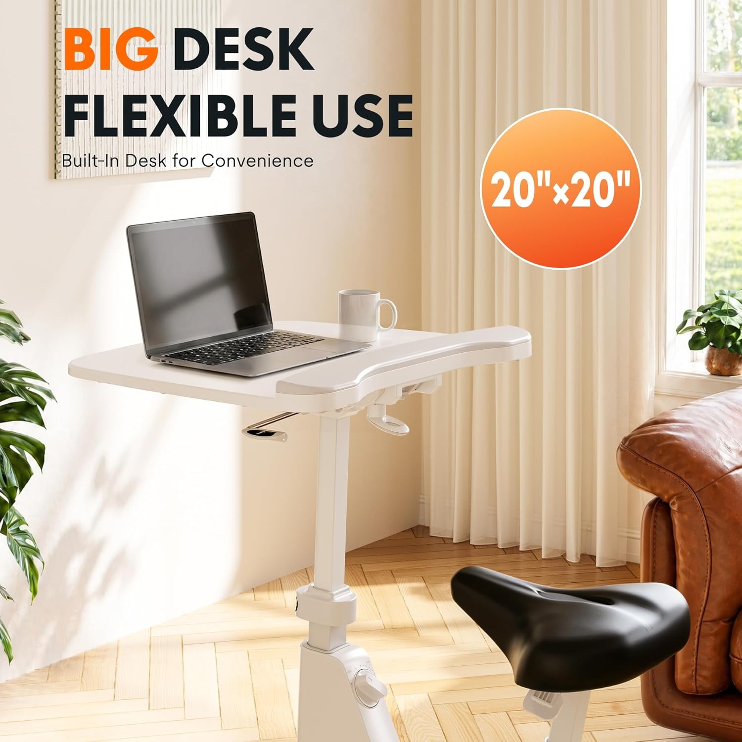 image:imageFLEXISPOT Exercise Bikes for Home Space Saving Under Desk Bike Stationary Bikes Indoor Bikes with Flywheel 300LBS Heavy Duty Optional LCD2D Desktop8Level Resistance V8V9V9MAXV9 White