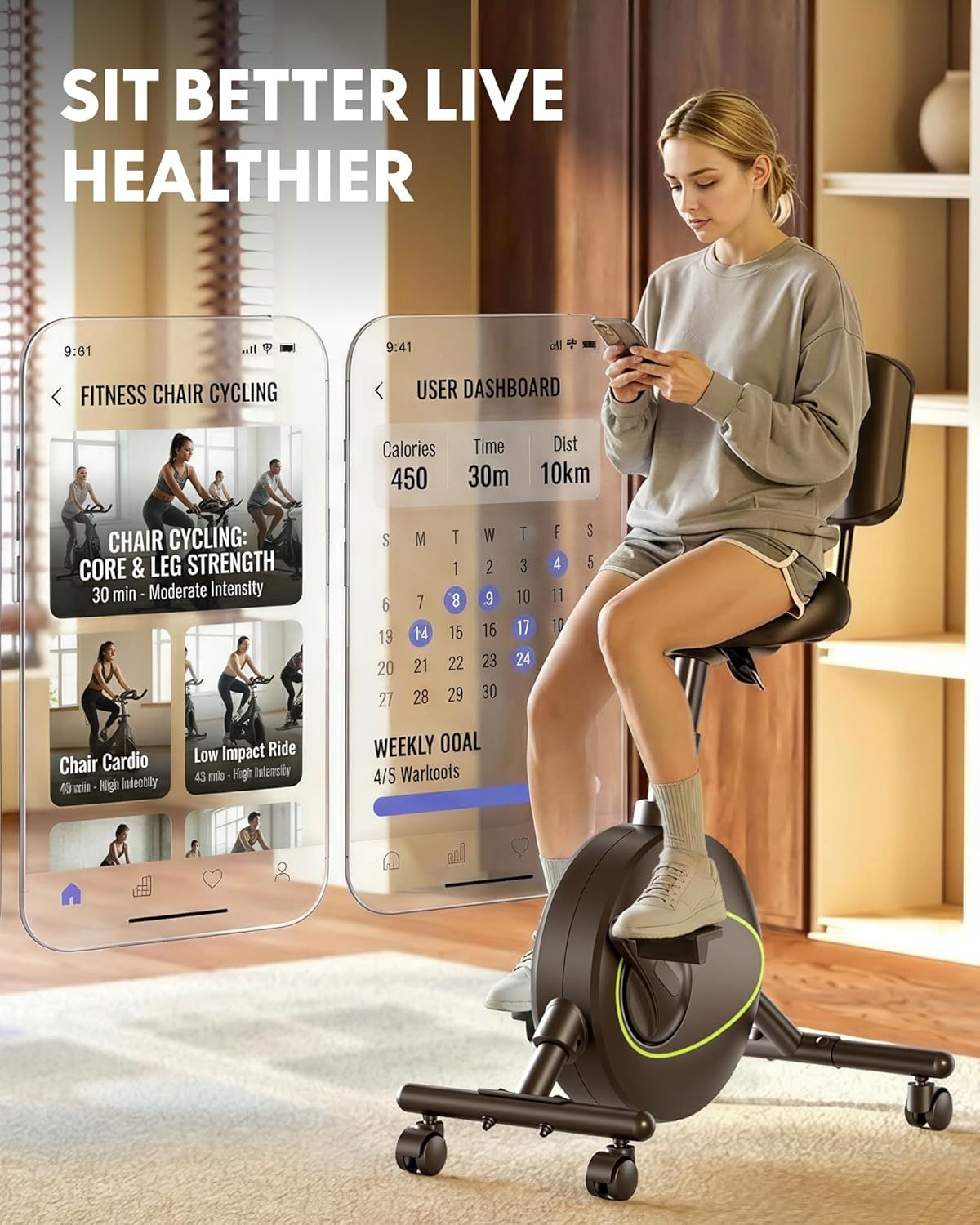 image:imageFLEXISPOT Exercise Bikes for Home Space Saving Under Desk Bike Stationary Bikes Indoor Bikes with Flywheel 300LBS Heavy Duty Optional LCD2D Desktop8Level Resistance V8V9V9MAXV8 Black