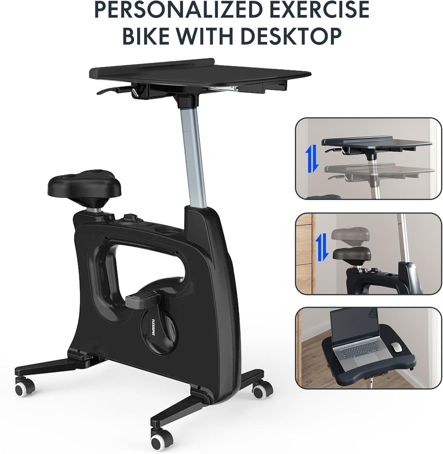 image:imageFLEXISPOT Exercise Bikes for Home Space Saving Under Desk Bike Stationary Bikes Indoor Bikes with Flywheel 300LBS Heavy Duty Optional LCD2D Desktop8Level Resistance V8V9V9MAXV9Max Black