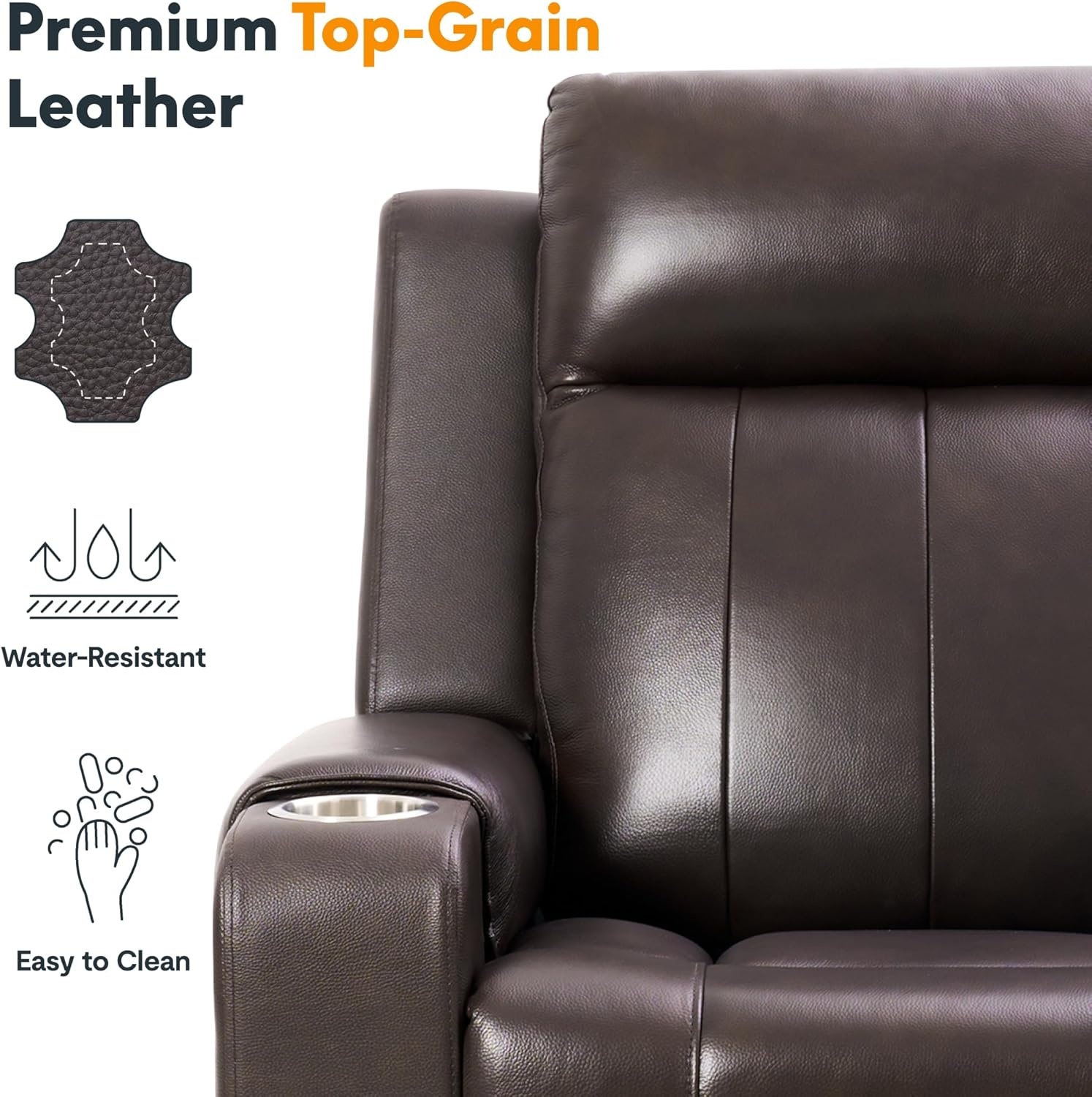 image:imageFLEXISPOT Truffle Genuine Leather Power Recliner w 12 WallHugger Clearance Electric ZeroWall RV Recliner wAdjustable Headrest Massage amp Heat Home Theater Sofa FSCCertified ChocolateChocolate