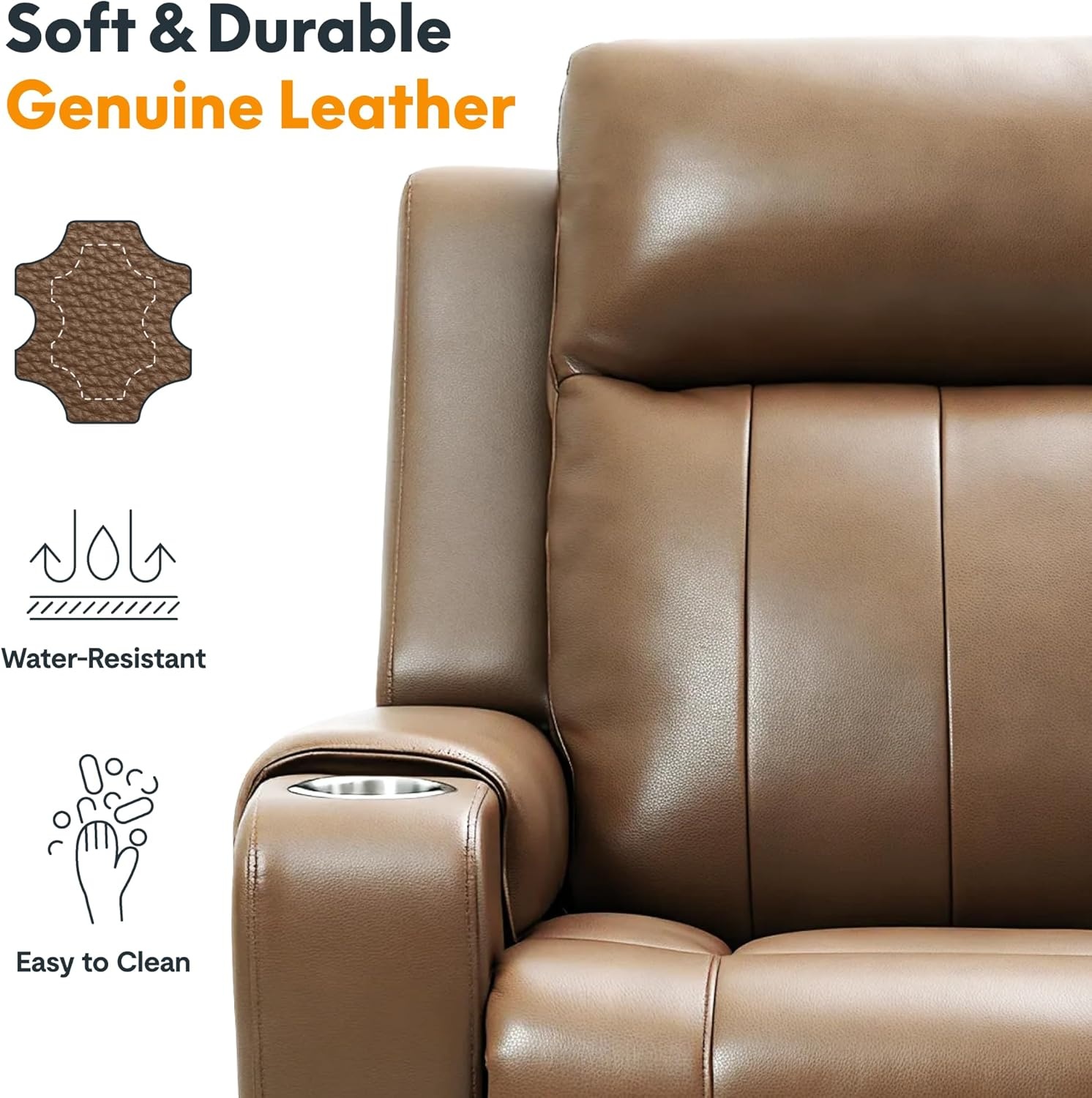 image:imageFLEXISPOT Truffle Genuine Leather Power Recliner w 12 WallHugger Clearance Electric ZeroWall RV Recliner wAdjustable Headrest Massage amp Heat Home Theater Sofa FSCCertified ChocolateLight Brown