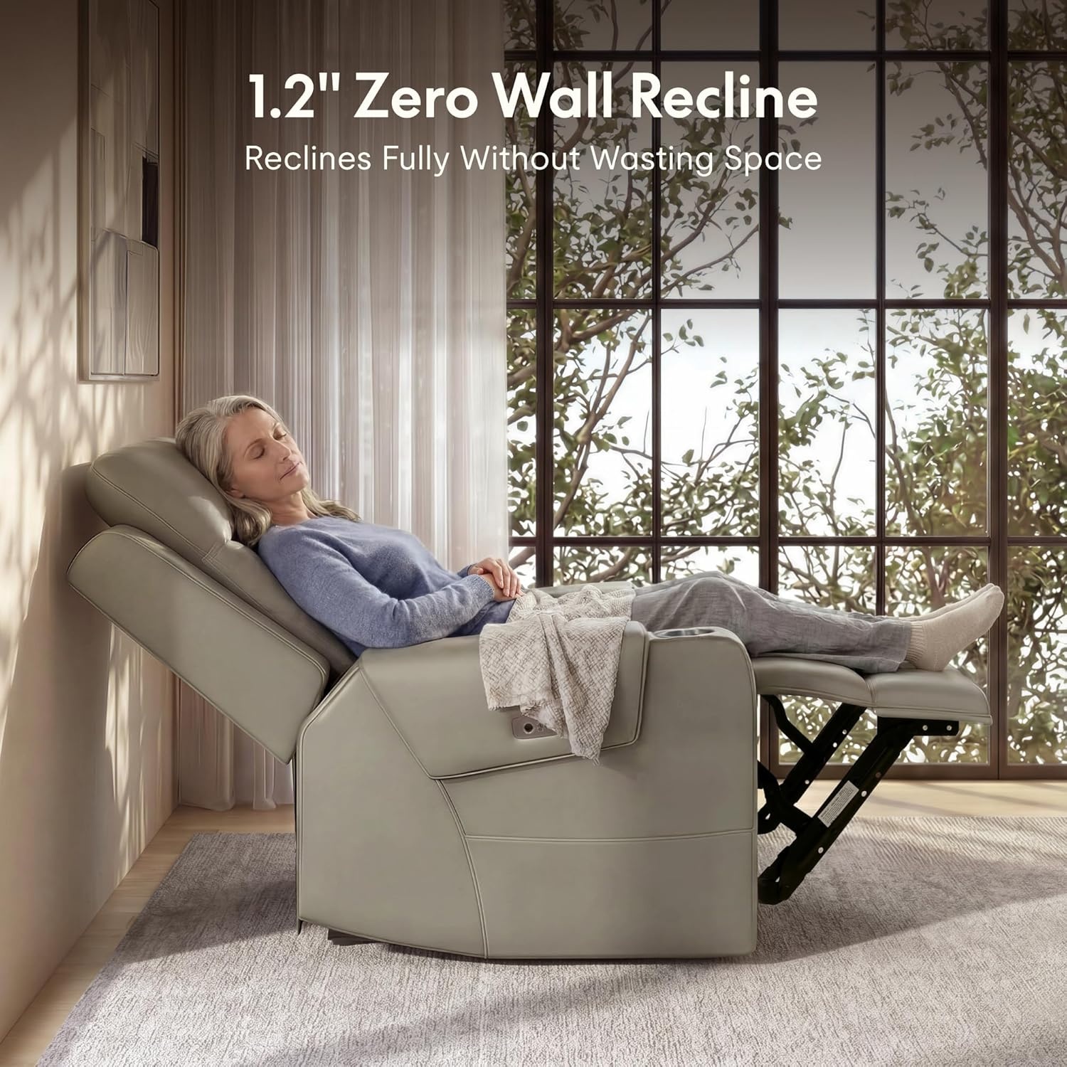 image:imageFLEXISPOT Truffle Genuine Leather Power Recliner w 12 WallHugger Clearance Electric ZeroWall RV Recliner wAdjustable Headrest Massage amp Heat Home Theater Sofa FSCCertified ChocolateBeige