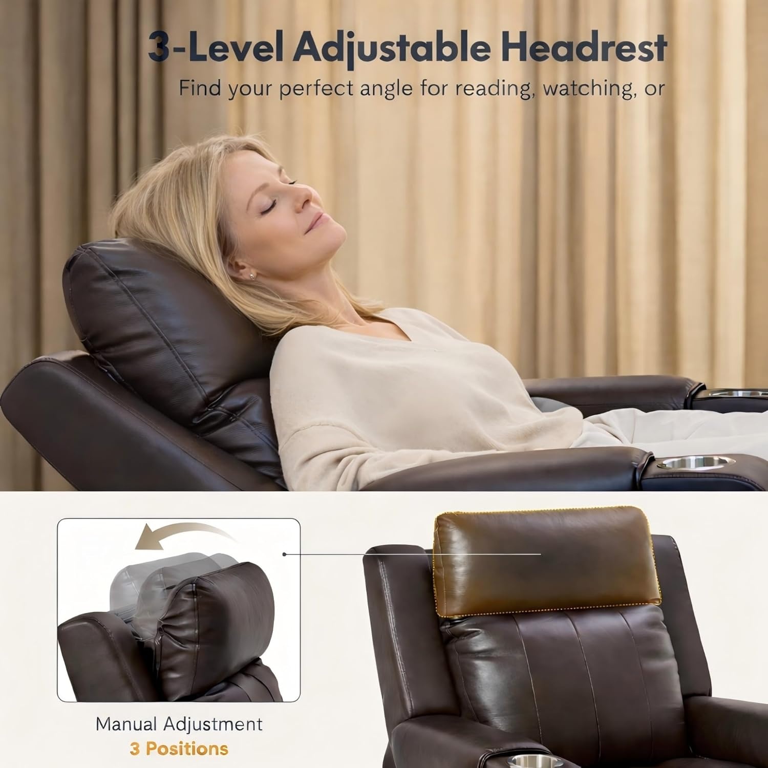 image:imageFLEXISPOT Truffle Genuine Leather Power Recliner w 12 WallHugger Clearance Electric ZeroWall RV Recliner wAdjustable Headrest Massage amp Heat Home Theater Sofa FSCCertified ChocolateChocolate