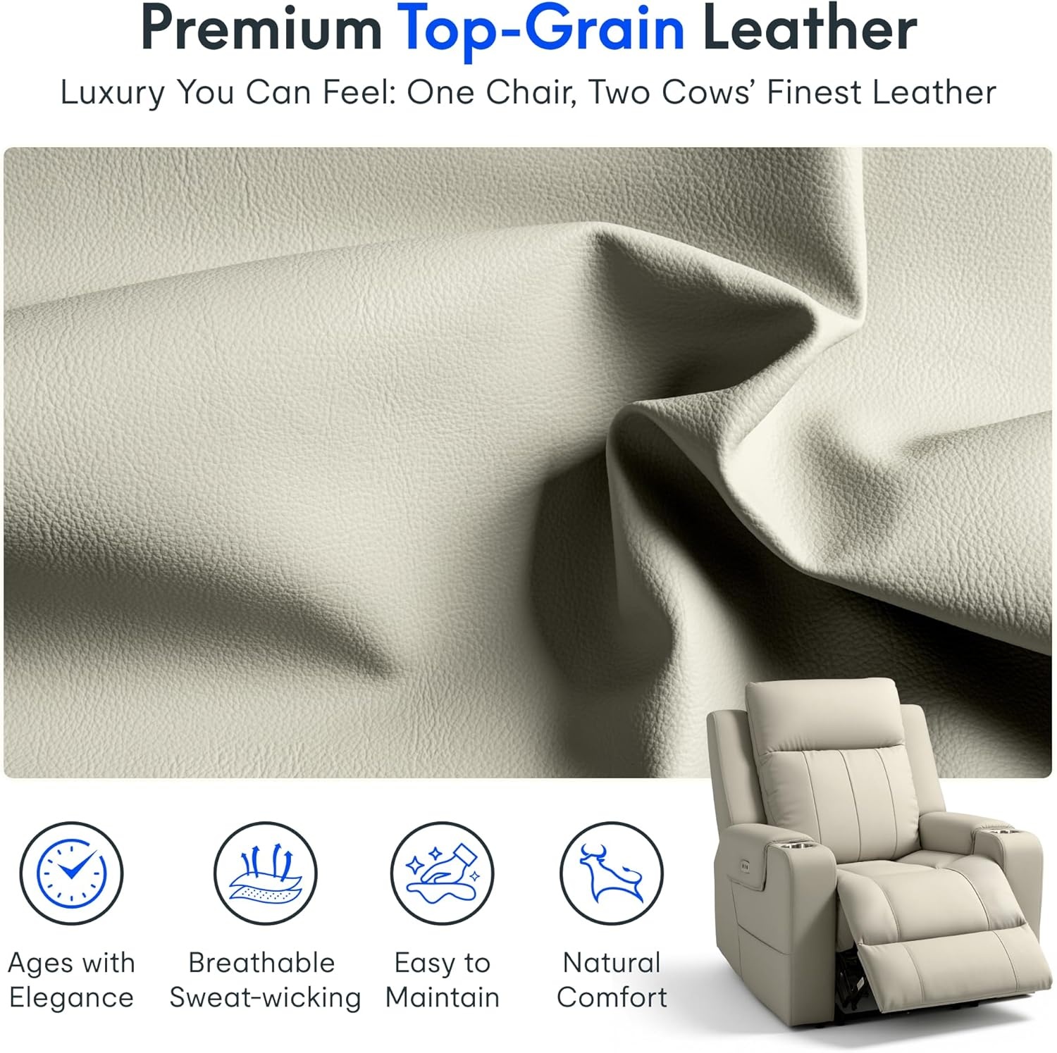 image:imageFLEXISPOT Truffle Genuine Leather Power Recliner w 12 WallHugger Clearance Electric ZeroWall RV Recliner wAdjustable Headrest Massage amp Heat Home Theater Sofa FSCCertified ChocolateBeige