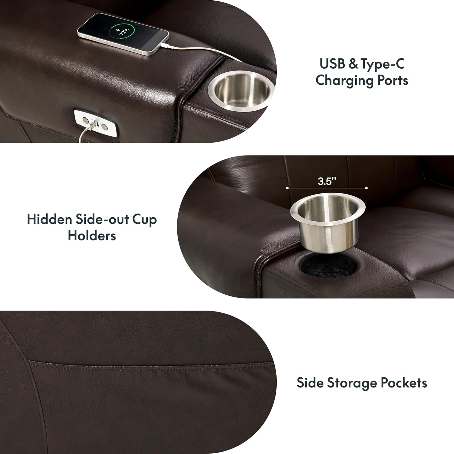 image:imageFLEXISPOT Truffle Genuine Leather Power Recliner w 12 WallHugger Clearance Electric ZeroWall RV Recliner wAdjustable Headrest Massage amp Heat Home Theater Sofa FSCCertified ChocolateChocolate