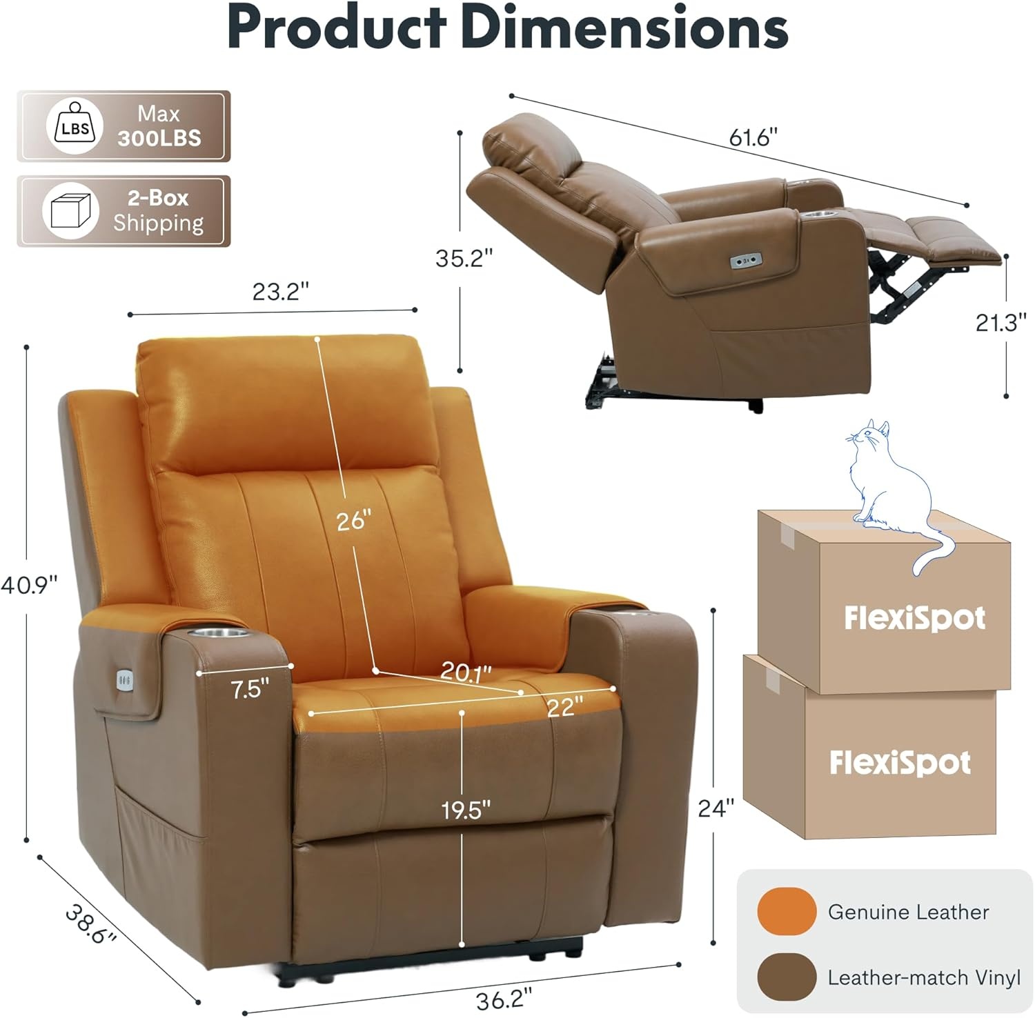 image:imageFLEXISPOT Truffle Genuine Leather Power Recliner w 12 WallHugger Clearance Electric ZeroWall RV Recliner wAdjustable Headrest Massage amp Heat Home Theater Sofa FSCCertified ChocolateLight Brown