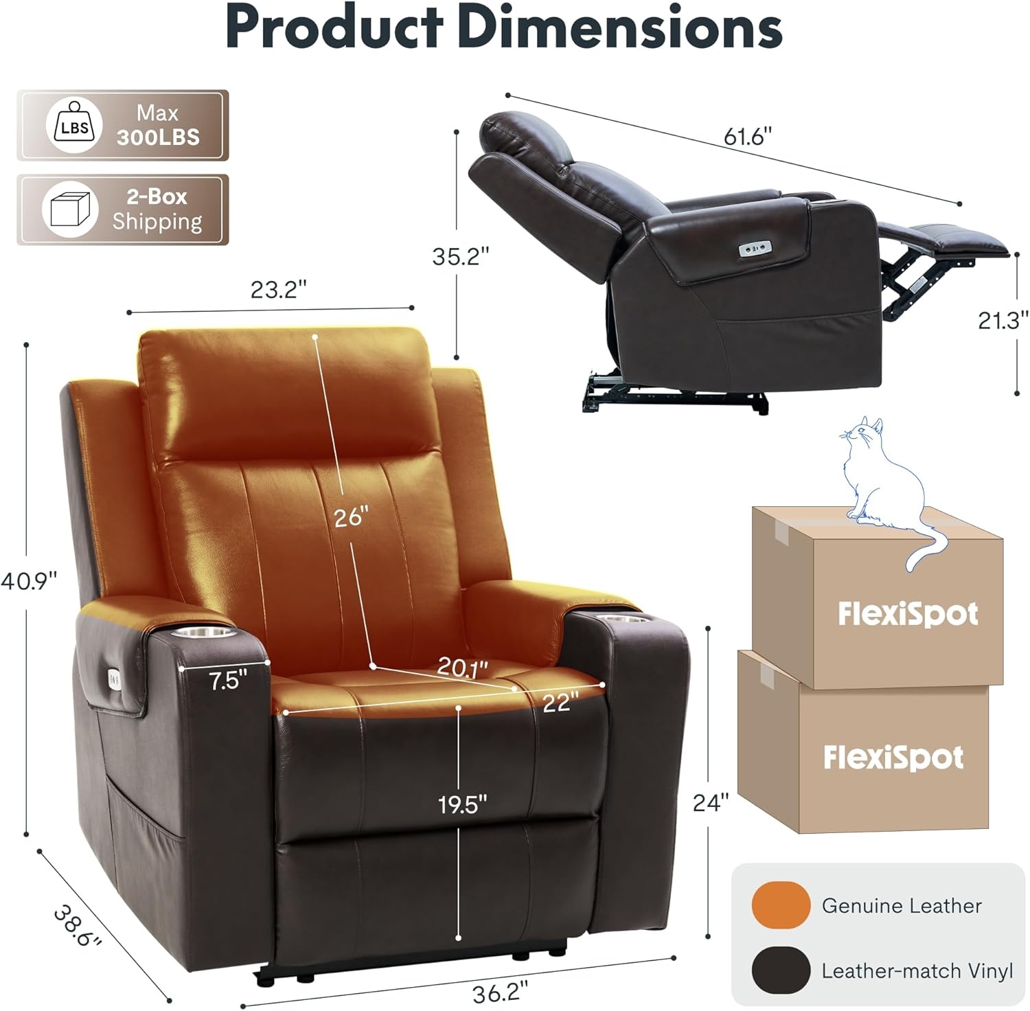 image:imageFLEXISPOT Truffle Genuine Leather Power Recliner w 12 WallHugger Clearance Electric ZeroWall RV Recliner wAdjustable Headrest Massage amp Heat Home Theater Sofa FSCCertified ChocolateChocolate