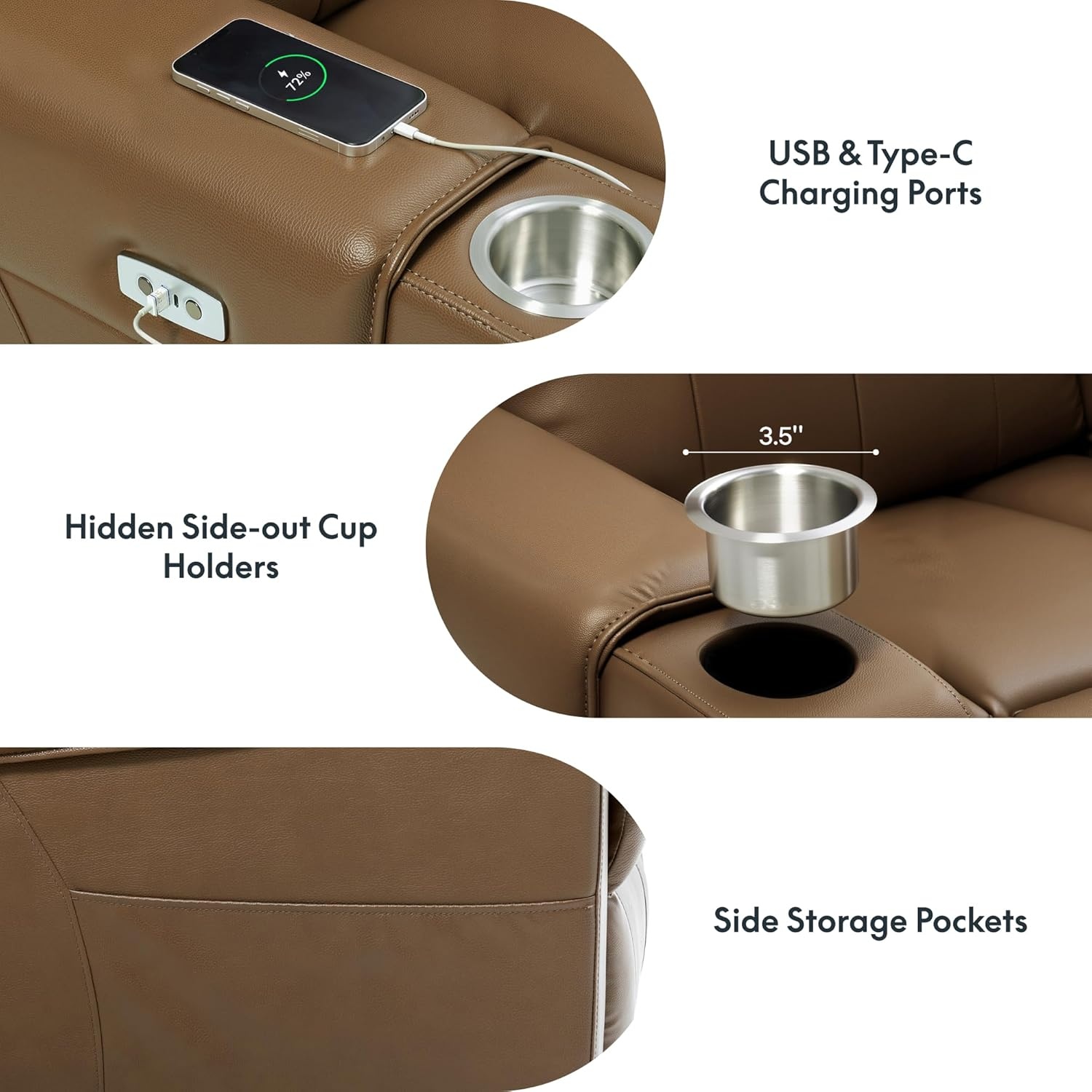 image:imageFLEXISPOT Truffle Genuine Leather Power Recliner w 12 WallHugger Clearance Electric ZeroWall RV Recliner wAdjustable Headrest Massage amp Heat Home Theater Sofa FSCCertified ChocolateLight Brown