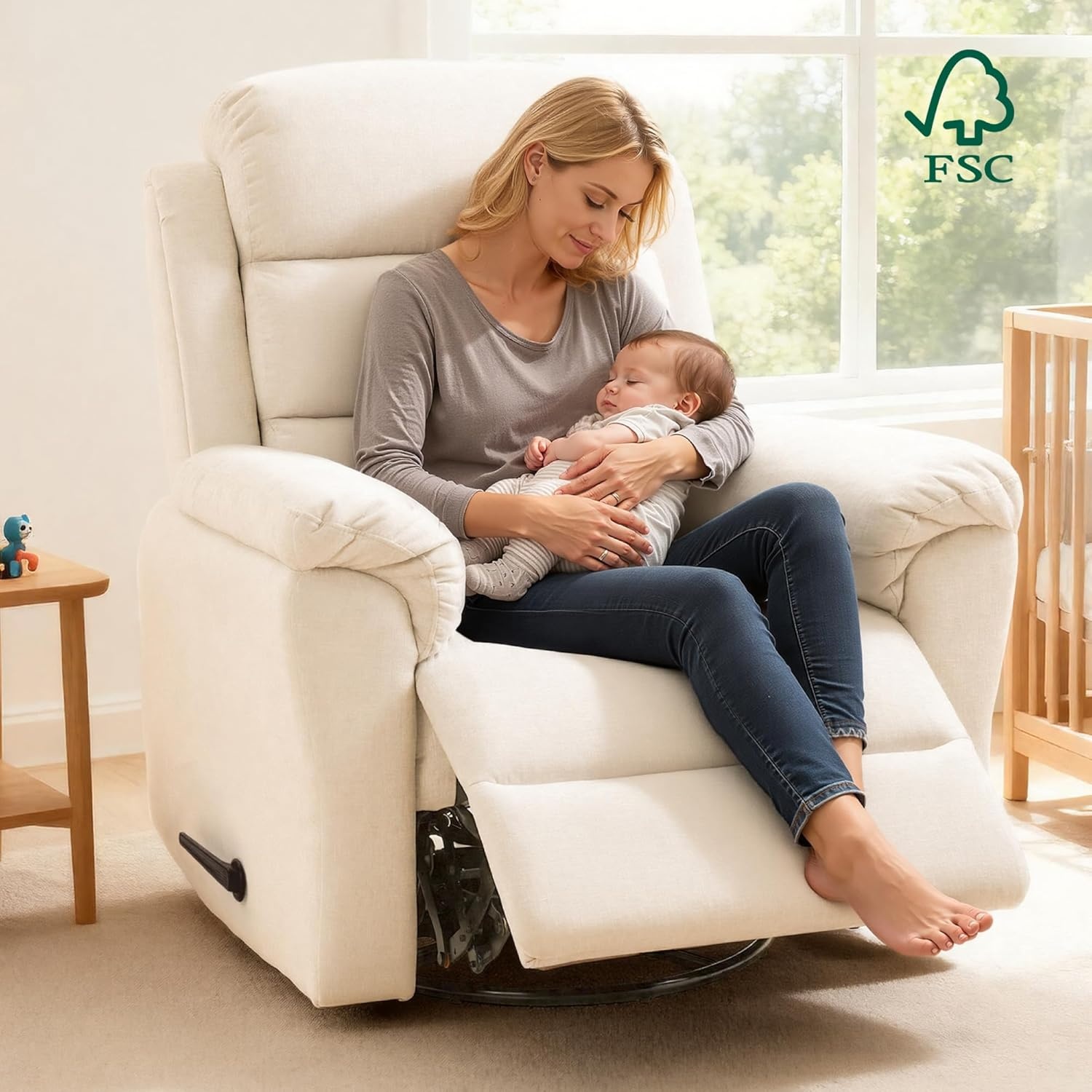image:imageFLEXISPOT XRC6 Nursery Swivel Rocker Recliner with Massage amp Heat Rocking Glider Chair w 28 High Back Comfy Upholstered Armchair for Living Room Nursery FSC CertifiedPremium Chenille Beige