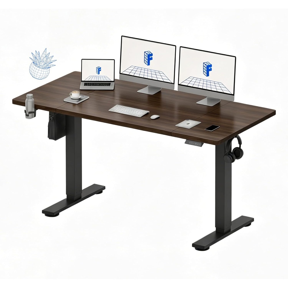 image:imageFLEXISPOT 71x32 Inch Electric Large Standing Desk for Home amp Office Spacious Splice Board Desk with Cable Management amp Organizer Cup Holder amp Hook BlackBlack Walnut