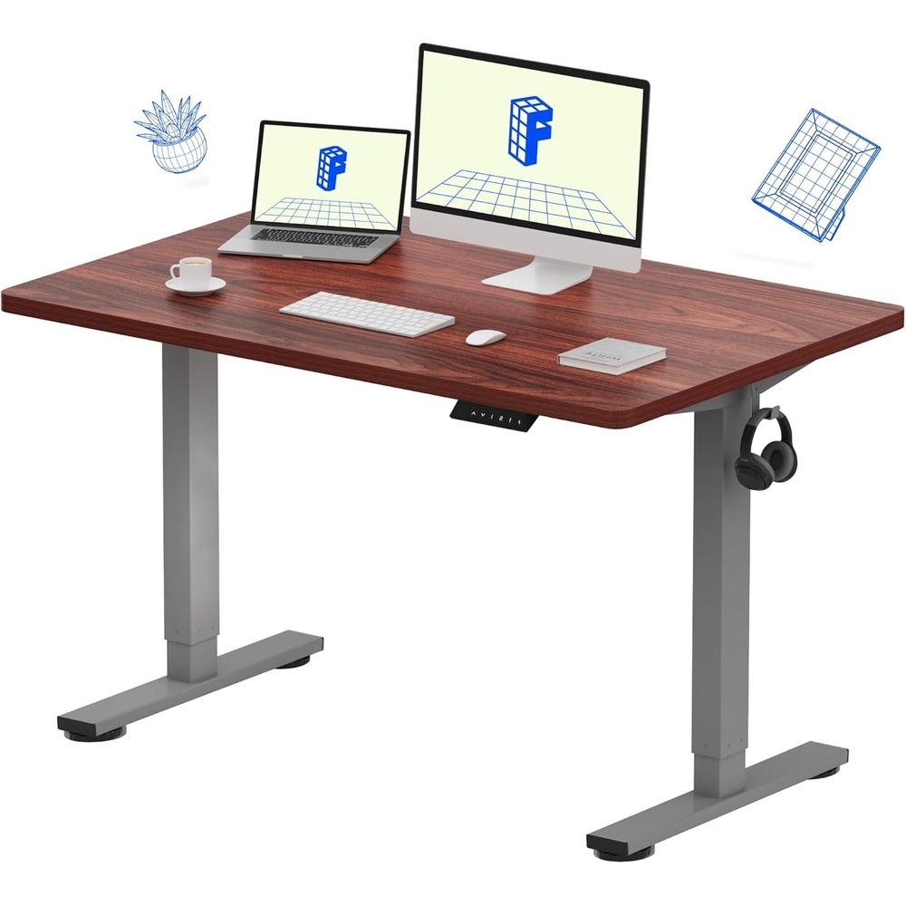 image:imageFLEXISPOT EN1 OnePiece Standing Desk Electric Adjustable with 4 Memory Presets 176 LBS Capacity Stable amp Quiet Seamless Desktop for Home Office amp Dual Monitors 48x24 BlackSilvermahogany