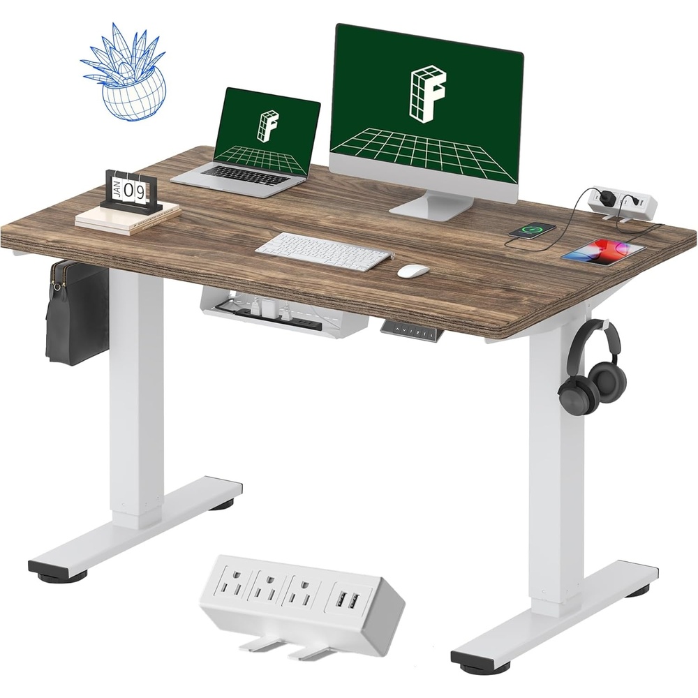 image:imageFLEXISPOT EN2 WholePiece Standing Desk with Clamp Power Strip 55 x 28 Electric Stand Up Height Adjustable Desk with Cable Management White Frame 55 White Top2 PackagesBlack Walnut White Frame