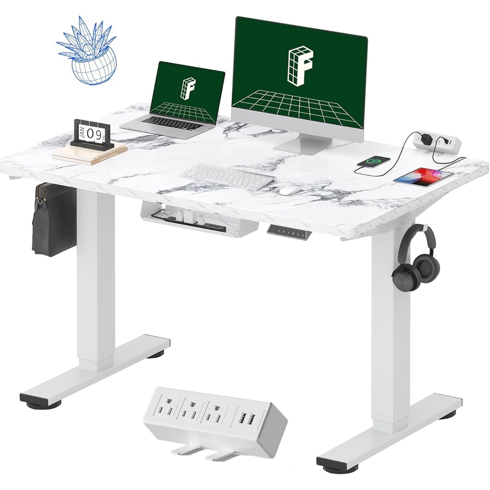 image:imageFLEXISPOT EN2 WholePiece Standing Desk with Clamp Power Strip 55 x 28 Electric Stand Up Height Adjustable Desk with Cable Management White Frame 55 White Top2 PackagesMarble Gray White Frame