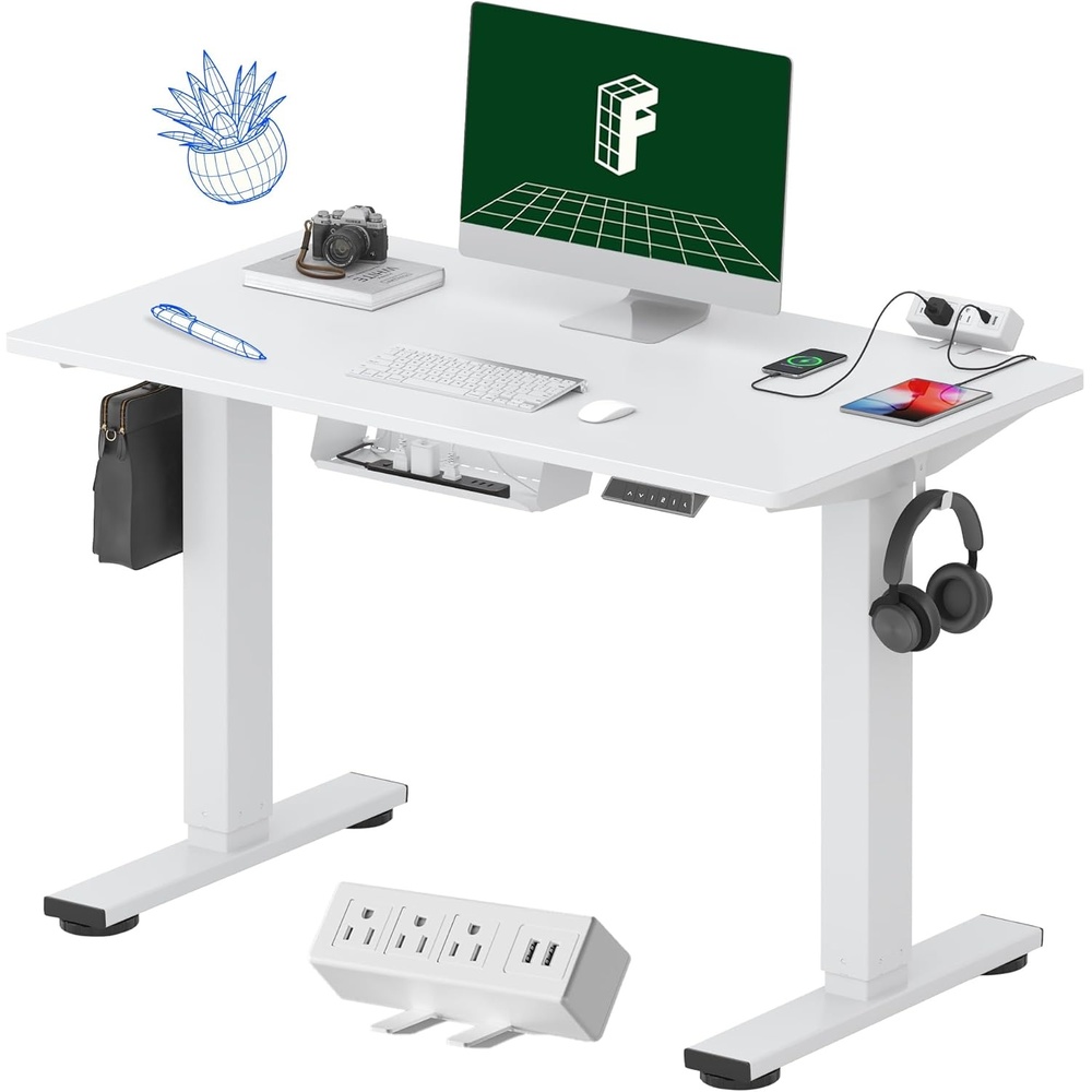 image:imageFLEXISPOT EN2 WholePiece Standing Desk with Clamp Power Strip 55 x 28 Electric Stand Up Height Adjustable Desk with Cable Management White Frame 55 White Top2 PackagesWhite Top White Frame