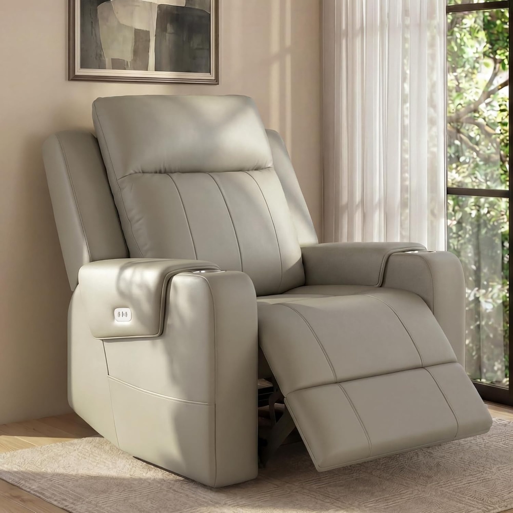 image:imageFLEXISPOT Truffle Genuine Leather Power Recliner w 12 WallHugger Clearance Electric ZeroWall RV Recliner wAdjustable Headrest Massage amp Heat Home Theater Sofa FSCCertified ChocolateBeige