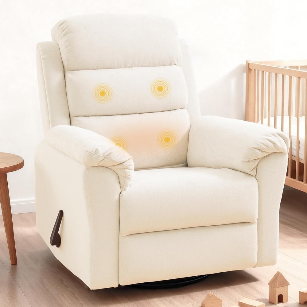 image:imageFLEXISPOT XRC6 Nursery Swivel Rocker Recliner with Massage amp Heat Rocking Glider Chair w 28 High Back Comfy Upholstered Armchair for Living Room Nursery FSC CertifiedPremium Chenille Beige