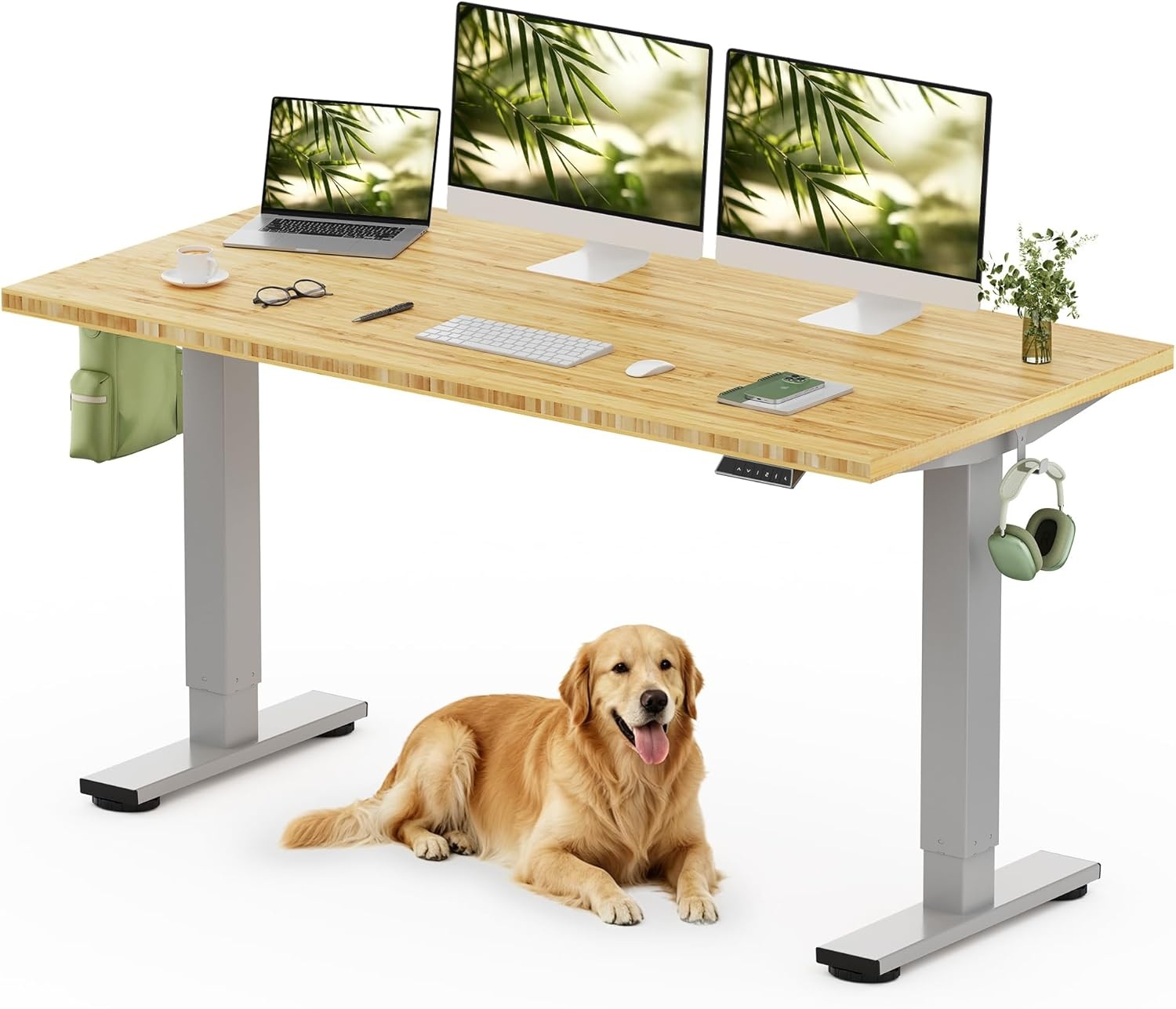 image:imageFLEXISPOT Solid Bamboo Standing Desk 48 x 24 Real Bamboo Desktop with Natural Grain Durable amp Sustainable Workstation for Home Office and MultiMonitor Setups Curved Black FrameSilver Frame