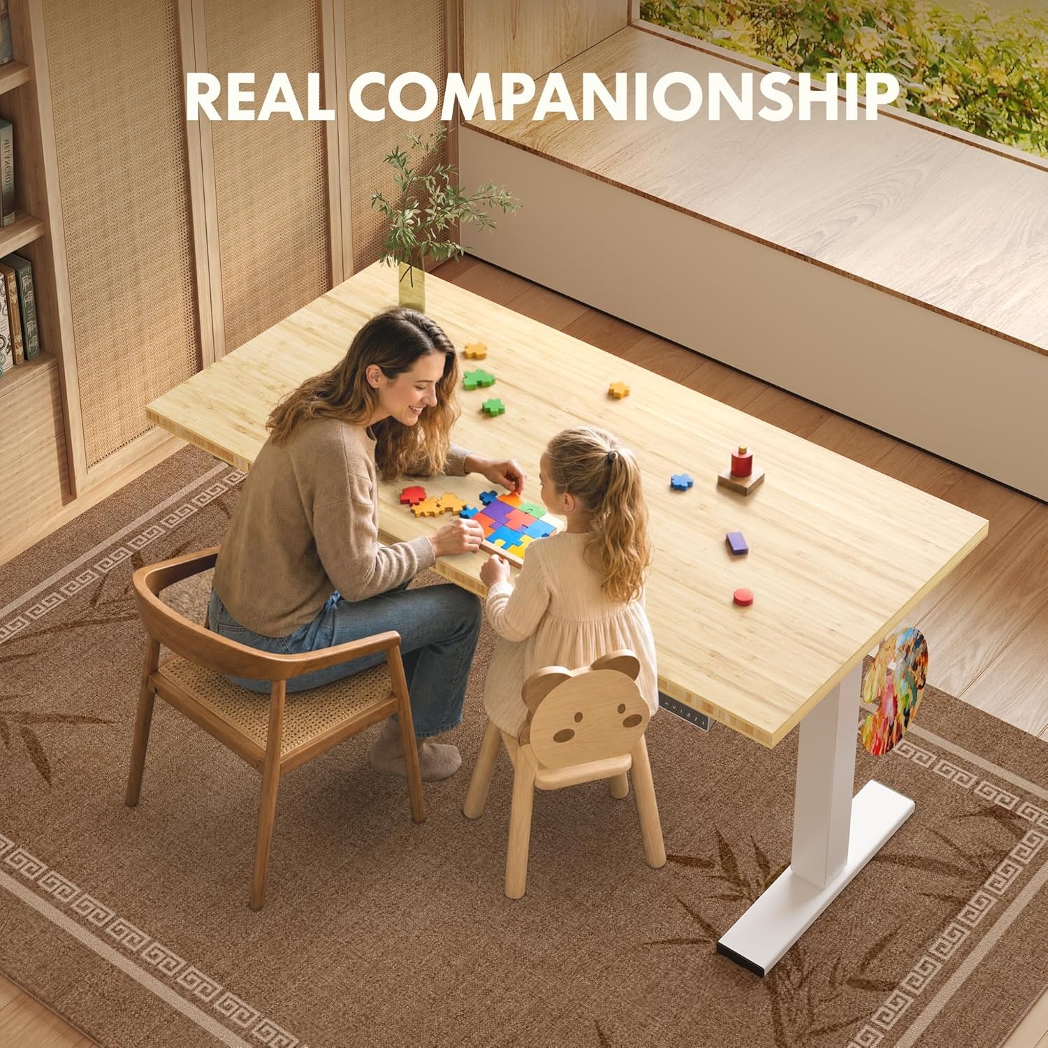 image:imageFLEXISPOT Solid Bamboo Standing Desk 48 x 24 Real Bamboo Desktop with Natural Grain Durable amp Sustainable Workstation for Home Office and MultiMonitor Setups Curved Black FrameWhite Frame