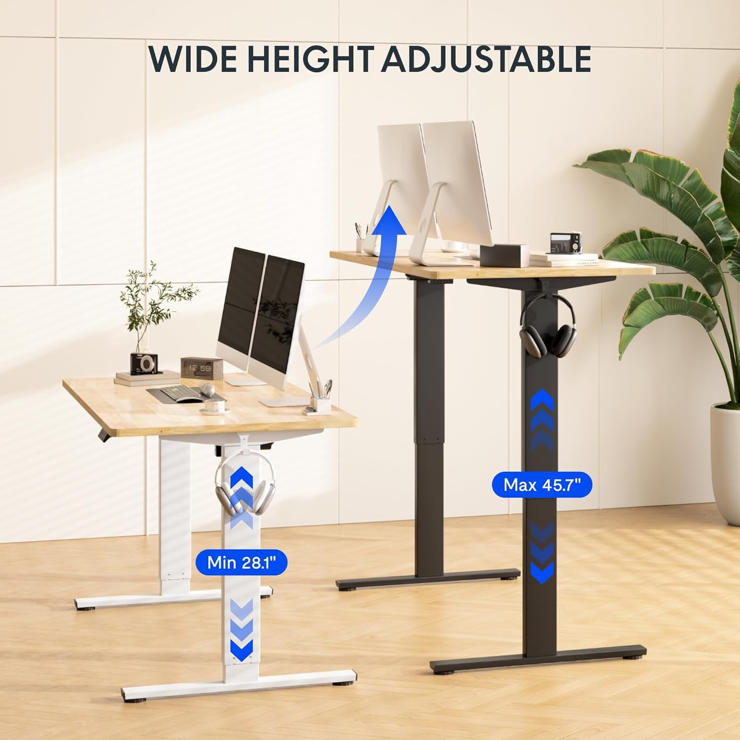image:imageFLEXISPOT Solid Bamboo Standing Desk 48 x 24 Real Bamboo Desktop with Natural Grain Durable amp Sustainable Workstation for Home Office and MultiMonitor Setups Curved Black FrameBlack Frame