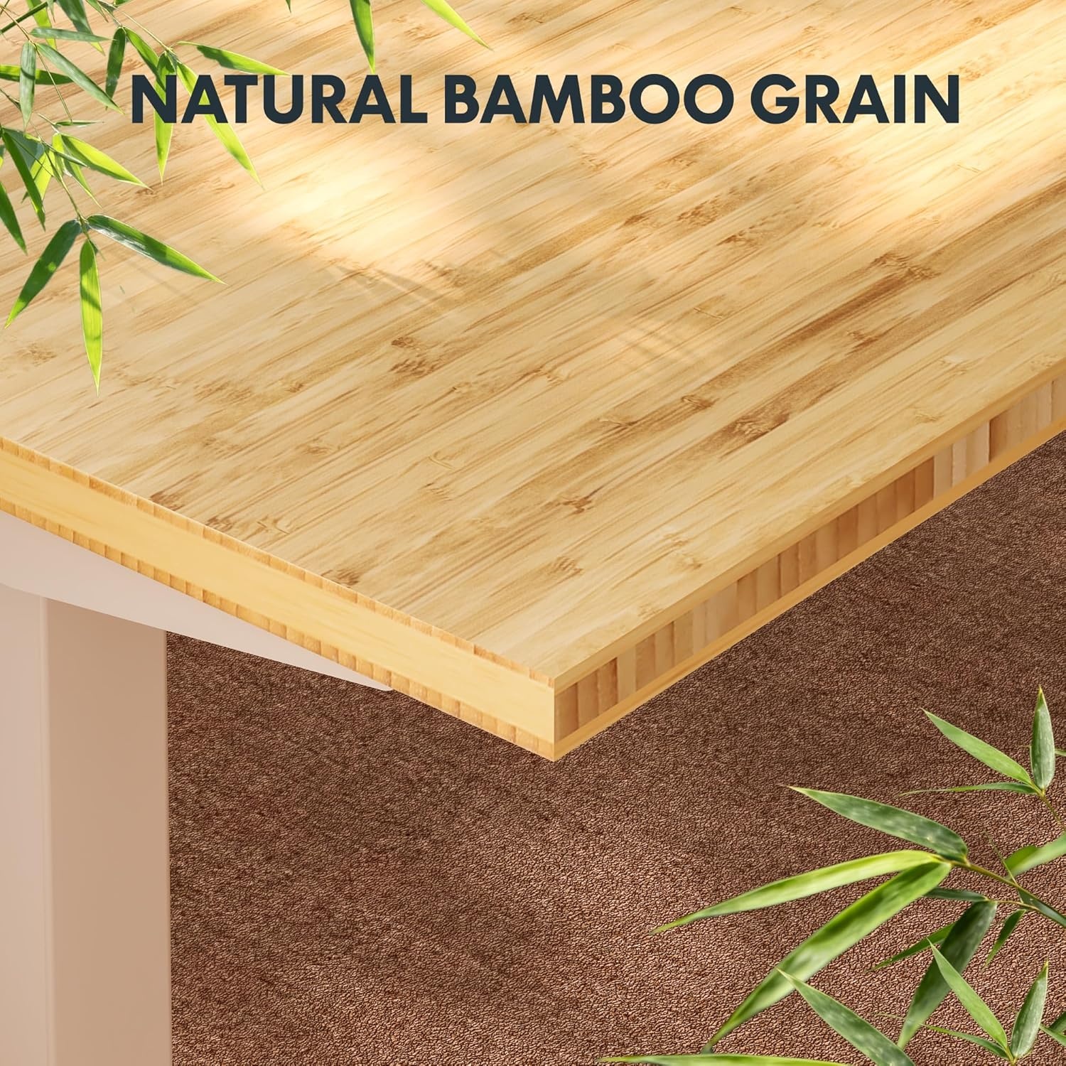 image:imageFLEXISPOT Solid Bamboo Standing Desk 48 x 24 Real Bamboo Desktop with Natural Grain Durable amp Sustainable Workstation for Home Office and MultiMonitor Setups Curved Black FrameWhite Frame