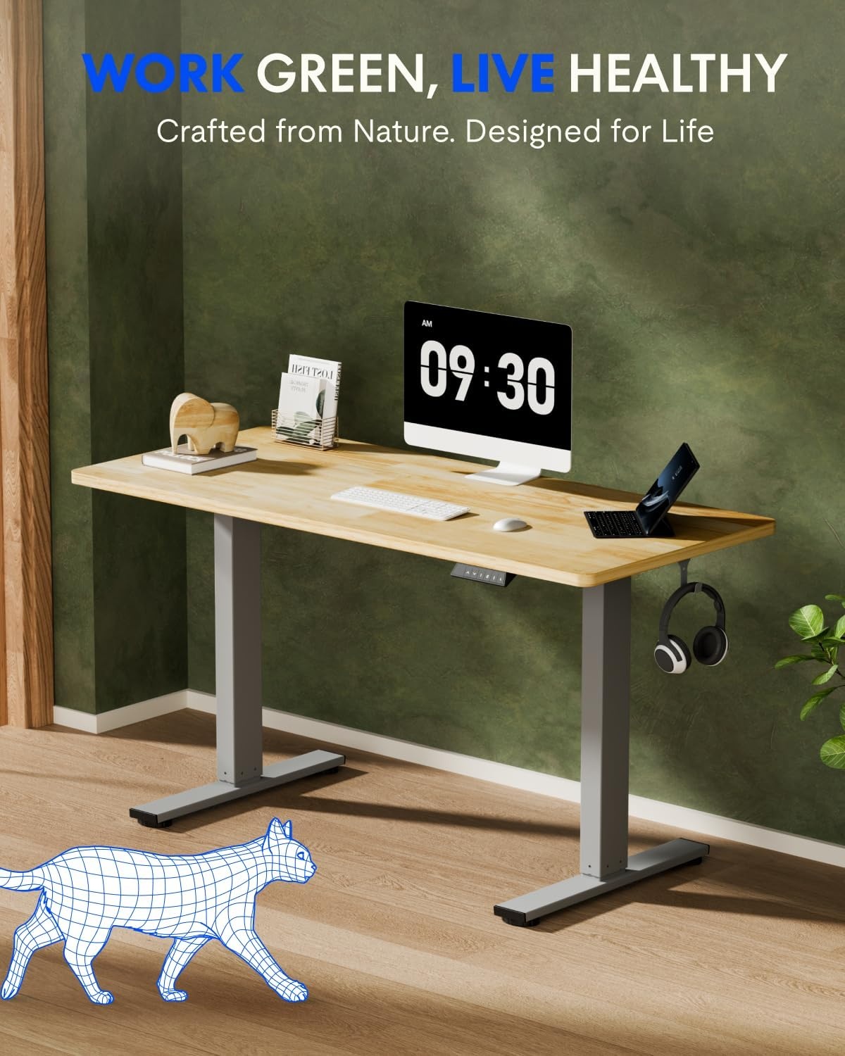 image:imageFLEXISPOT Solid Bamboo Standing Desk 48 x 24 Real Bamboo Desktop with Natural Grain Durable amp Sustainable Workstation for Home Office and MultiMonitor Setups Curved Black FrameSilver Frame