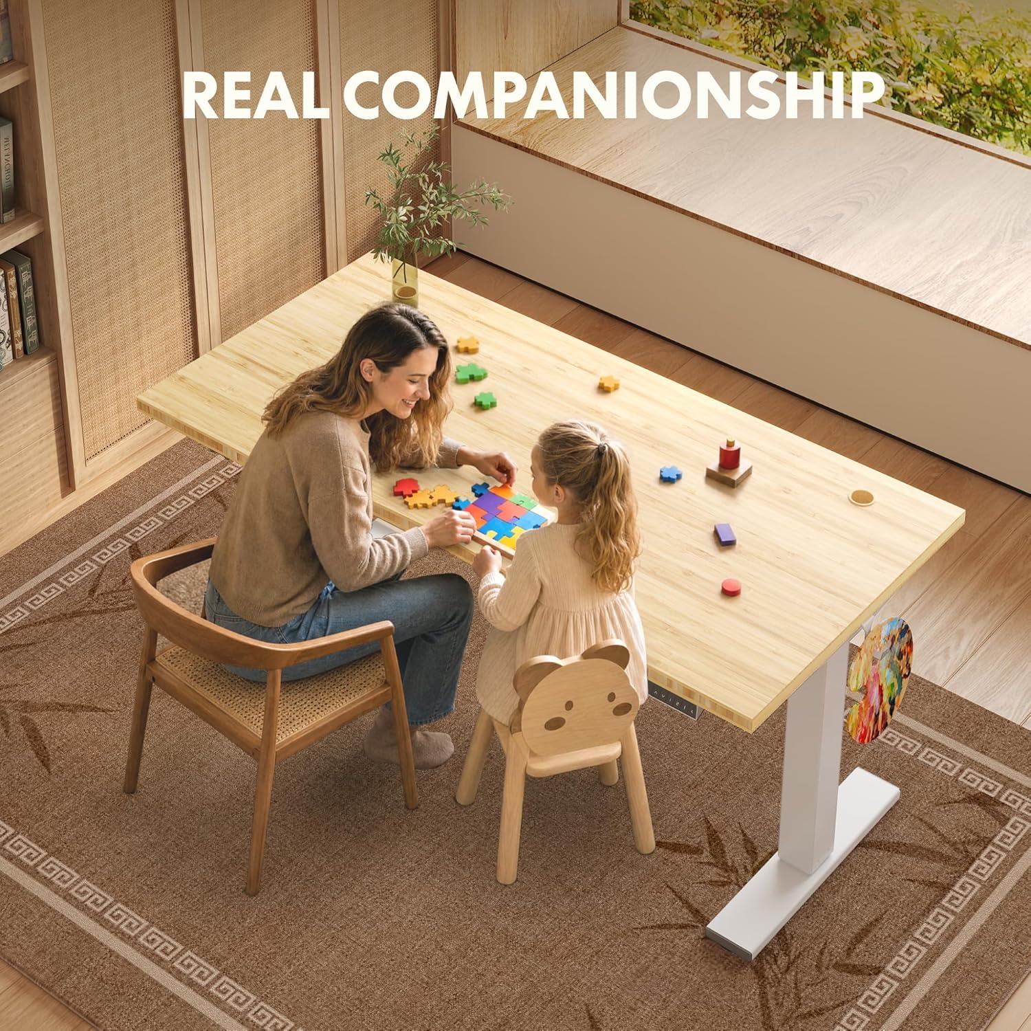 image:imageFLEXISPOT Solid Bamboo Standing Desk 48 x 24 Real Bamboo Desktop with Natural Grain Durable amp Sustainable Workstation for Home Office and MultiMonitor Setups Curved Black FrameWhite Frame