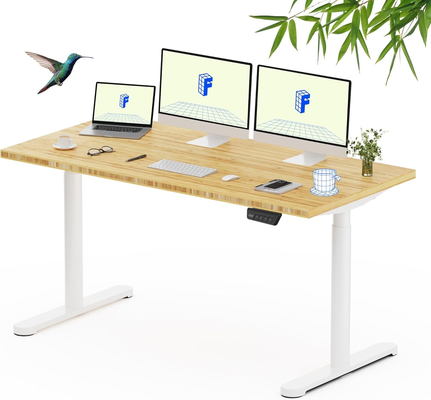 image:imageFLEXISPOT Solid Bamboo Standing Desk 48 x 24 Real Bamboo Desktop with Natural Grain Durable amp Sustainable Workstation for Home Office and MultiMonitor Setups Curved Black FrameWhite Oval Frame