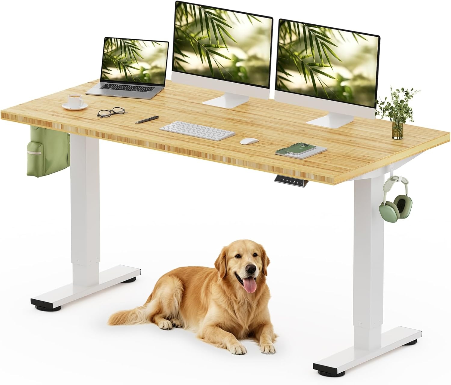 image:imageFLEXISPOT Solid Bamboo Standing Desk 48 x 24 Real Bamboo Desktop with Natural Grain Durable amp Sustainable Workstation for Home Office and MultiMonitor Setups Curved Black FrameWhite Frame