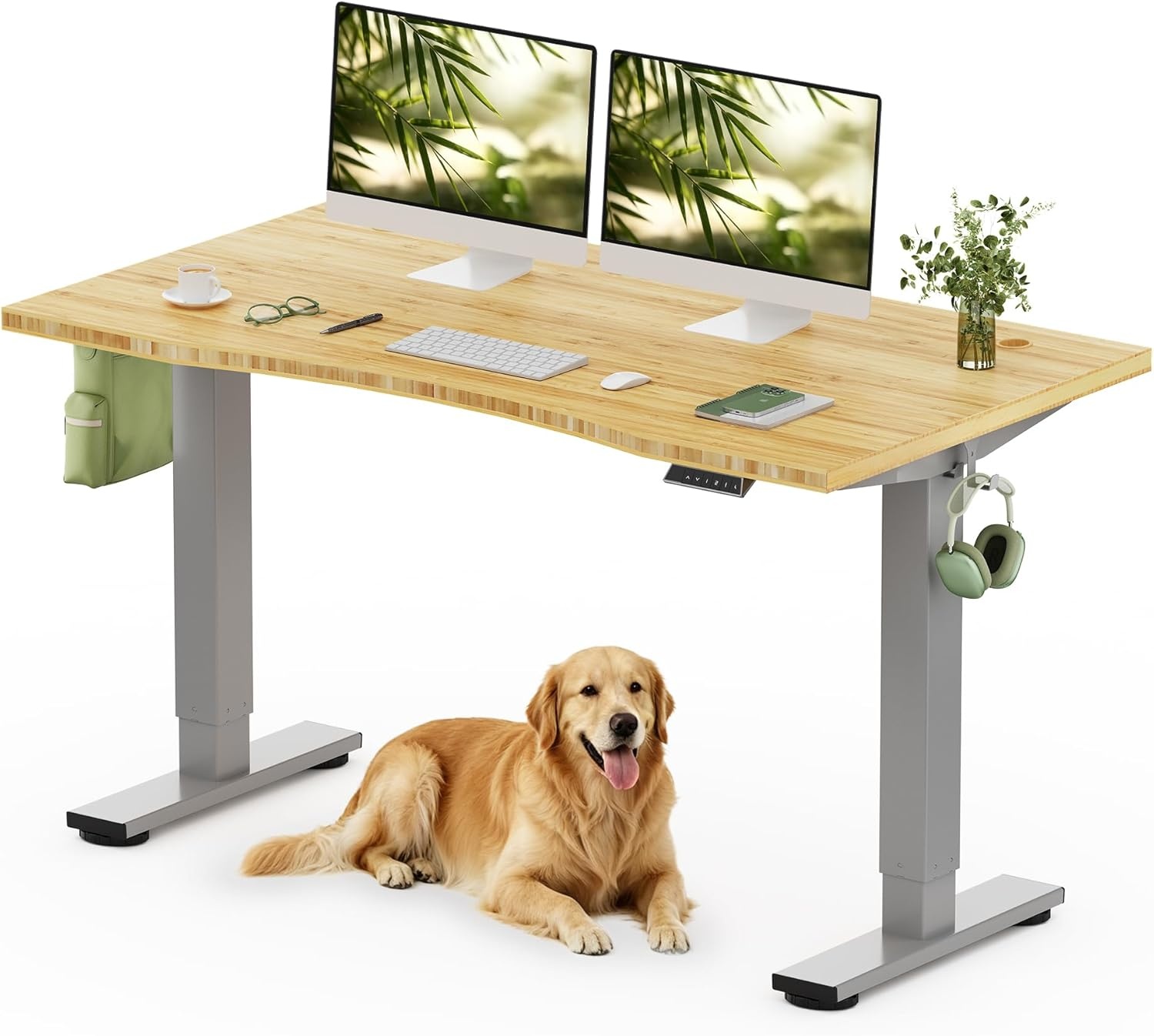 image:imageFLEXISPOT Solid Bamboo Standing Desk 48 x 24 Real Bamboo Desktop with Natural Grain Durable amp Sustainable Workstation for Home Office and MultiMonitor Setups Curved Black FrameSilver Frame
