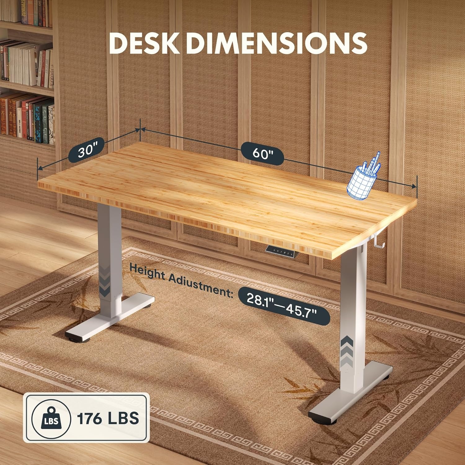 image:imageFLEXISPOT Solid Bamboo Standing Desk 48 x 24 Real Bamboo Desktop with Natural Grain Durable amp Sustainable Workstation for Home Office and MultiMonitor Setups Curved Black FrameSilver Frame