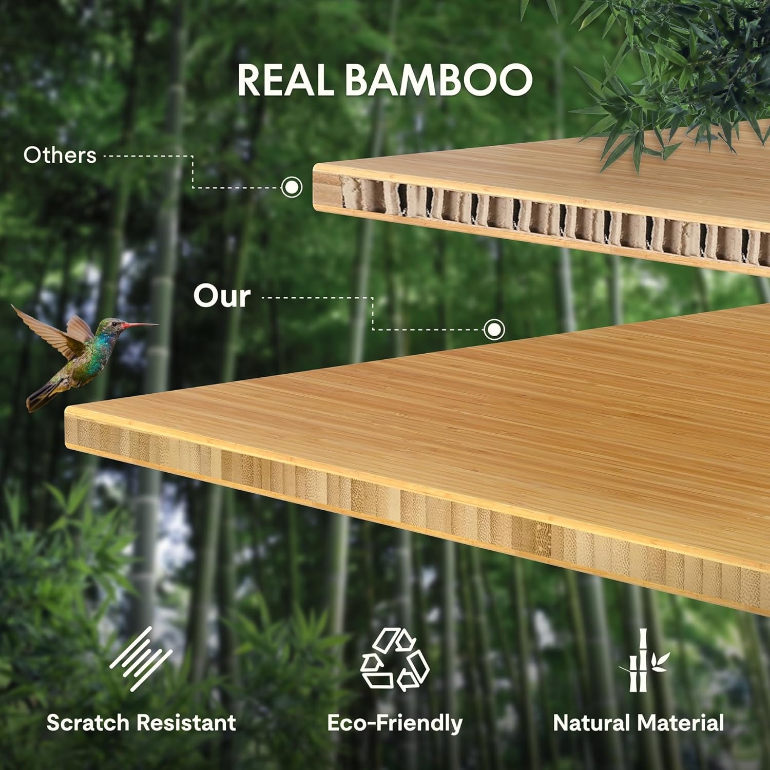 image:imageFLEXISPOT Solid Bamboo Standing Desk 48 x 24 Real Bamboo Desktop with Natural Grain Durable amp Sustainable Workstation for Home Office and MultiMonitor Setups Curved Black FrameWhite Oval Frame