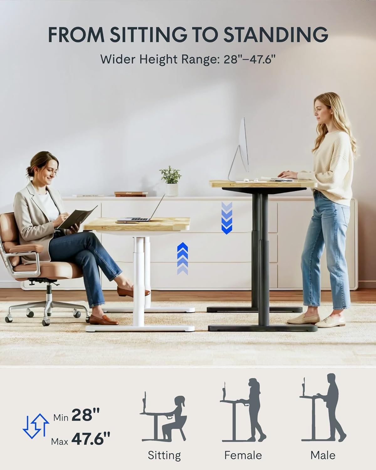 image:imageFLEXISPOT Solid Bamboo Standing Desk 48 x 24 Real Bamboo Desktop with Natural Grain Durable amp Sustainable Workstation for Home Office and MultiMonitor Setups Curved Black FrameWhite Oval Frame