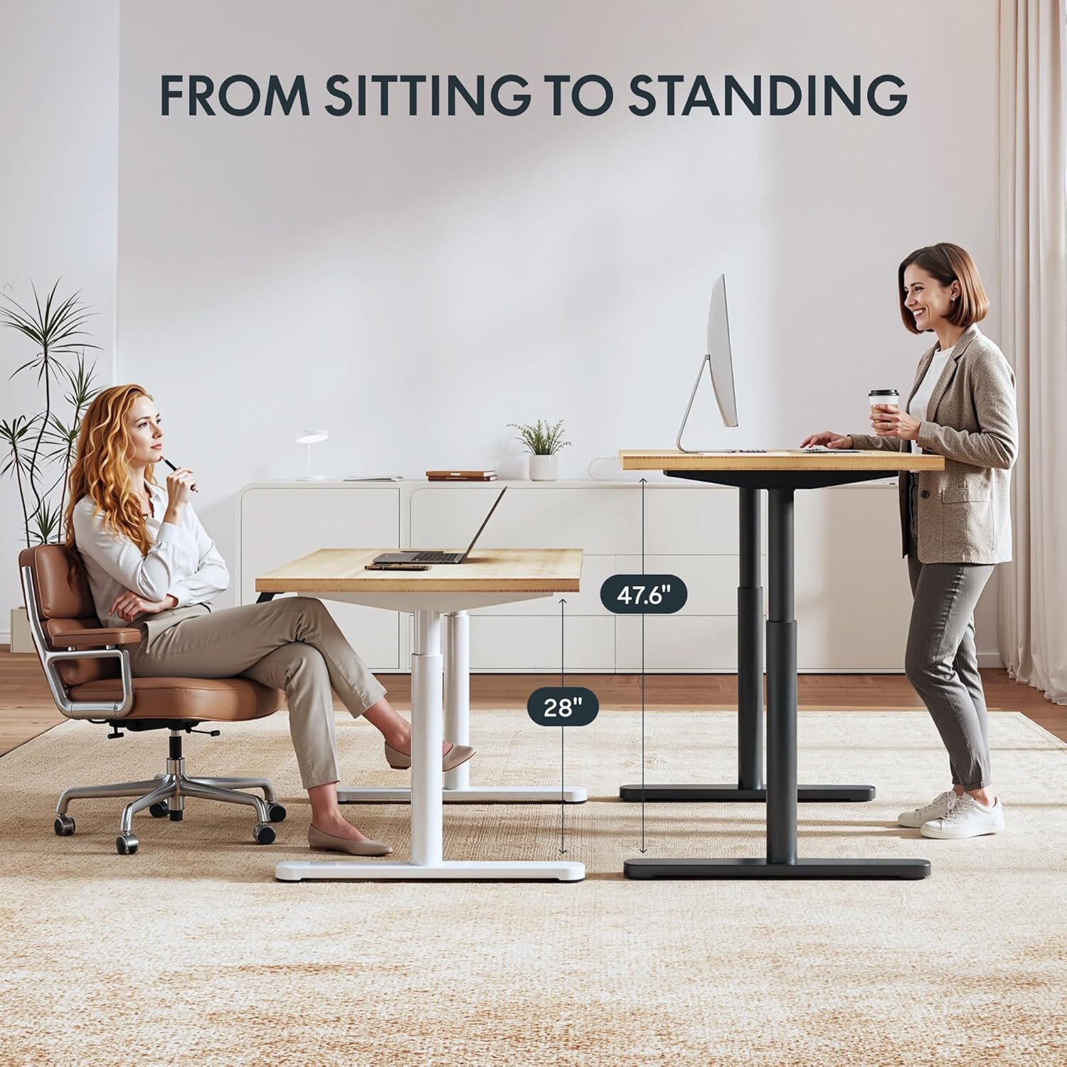 image:imageFLEXISPOT Solid Bamboo Standing Desk 48 x 24 Real Bamboo Desktop with Natural Grain Durable amp Sustainable Workstation for Home Office and MultiMonitor Setups Curved Black FrameWhite Oval Frame