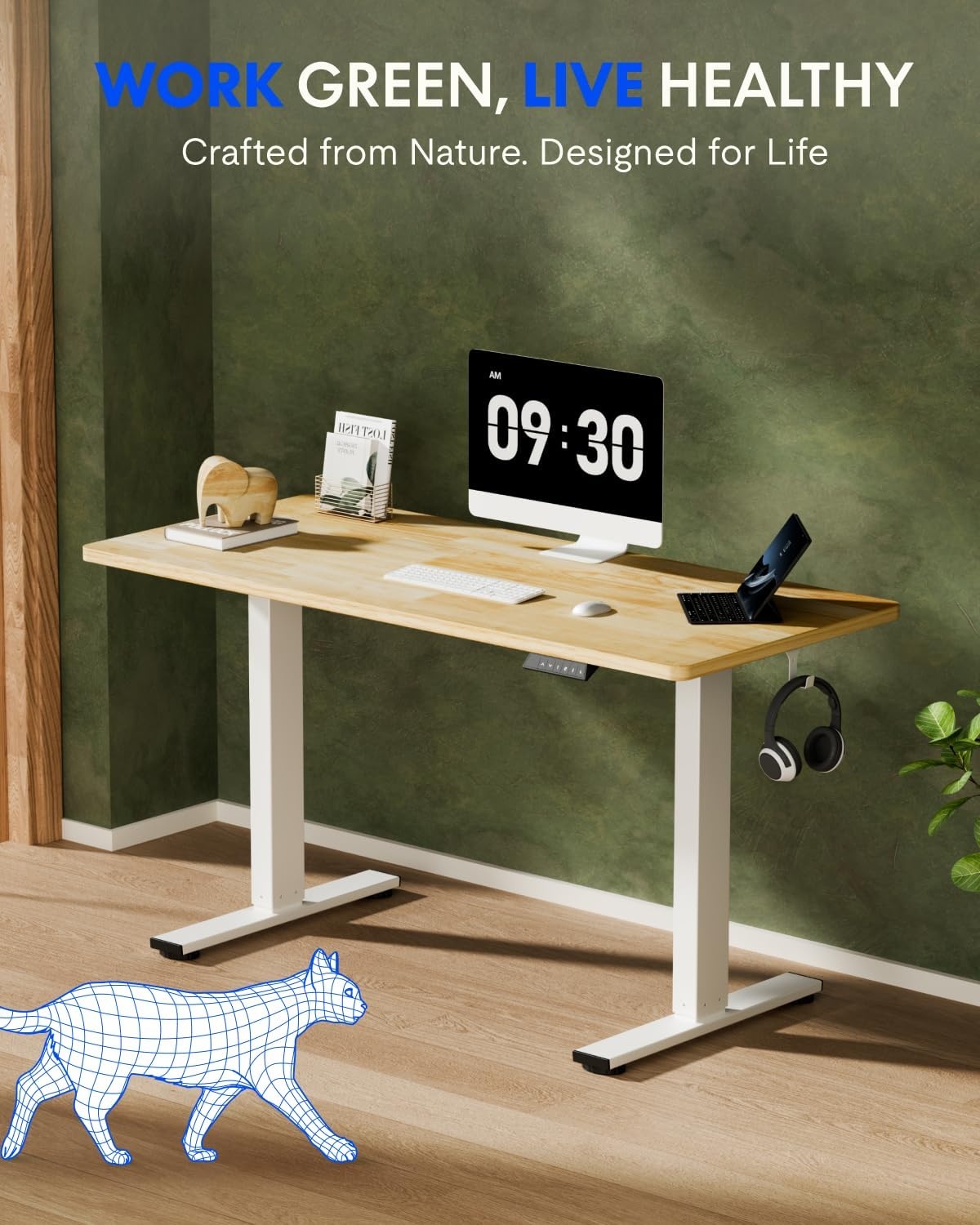 image:imageFLEXISPOT Solid Bamboo Standing Desk 48 x 24 Real Bamboo Desktop with Natural Grain Durable amp Sustainable Workstation for Home Office and MultiMonitor Setups Curved Black FrameWhite Frame