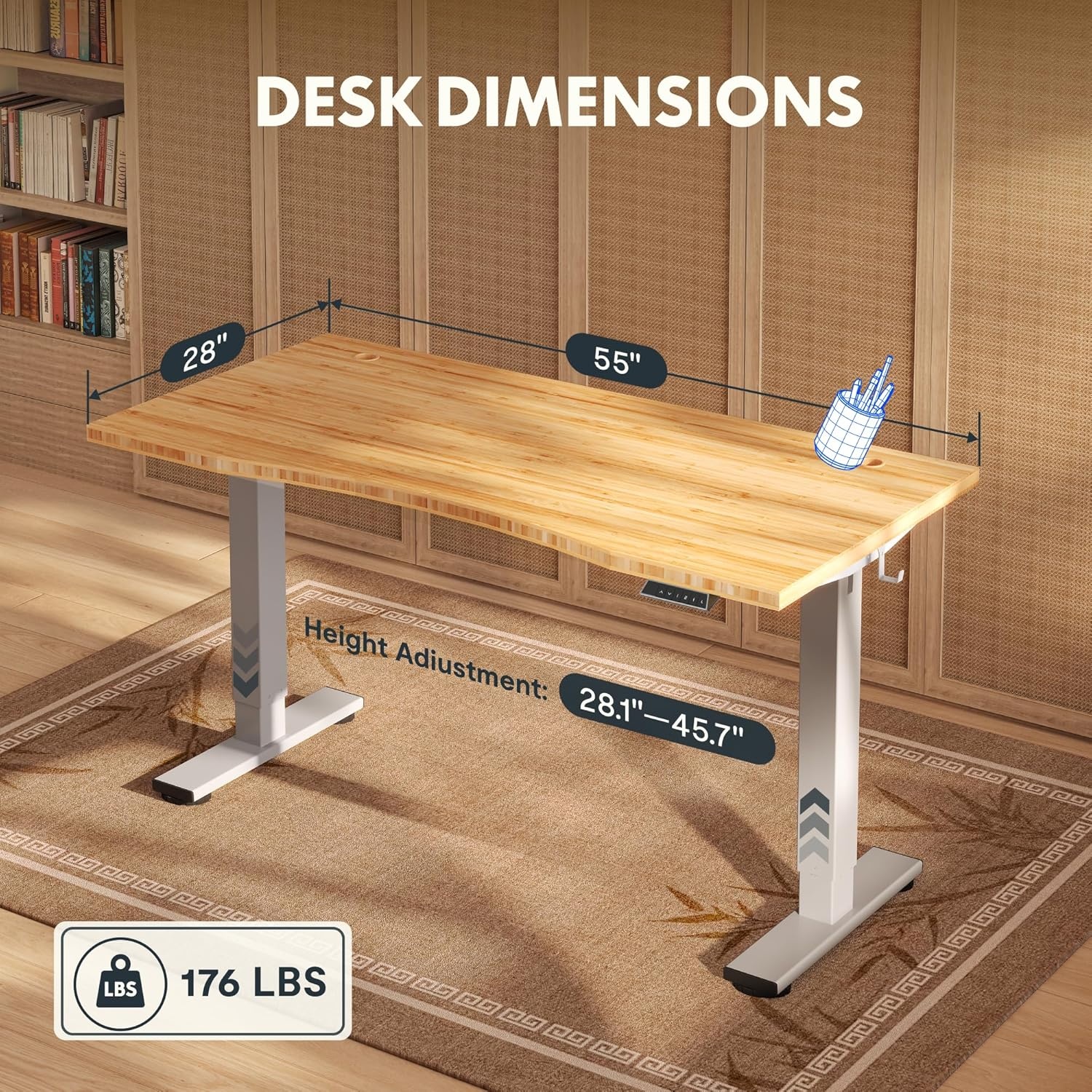 image:imageFLEXISPOT Solid Bamboo Standing Desk 48 x 24 Real Bamboo Desktop with Natural Grain Durable amp Sustainable Workstation for Home Office and MultiMonitor Setups Curved Black FrameSilver Frame