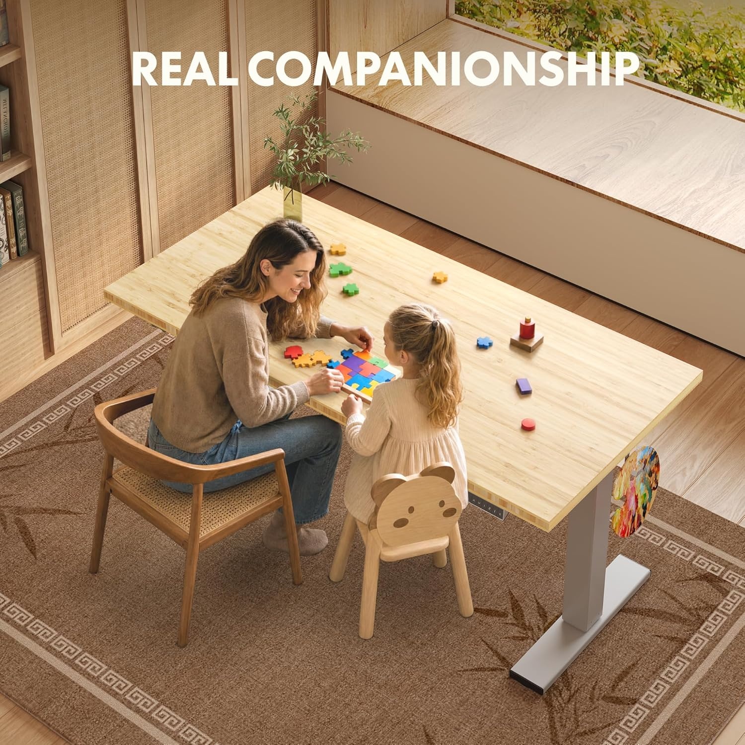 image:imageFLEXISPOT Solid Bamboo Standing Desk 48 x 24 Real Bamboo Desktop with Natural Grain Durable amp Sustainable Workstation for Home Office and MultiMonitor Setups Curved Black FrameSilver Frame
