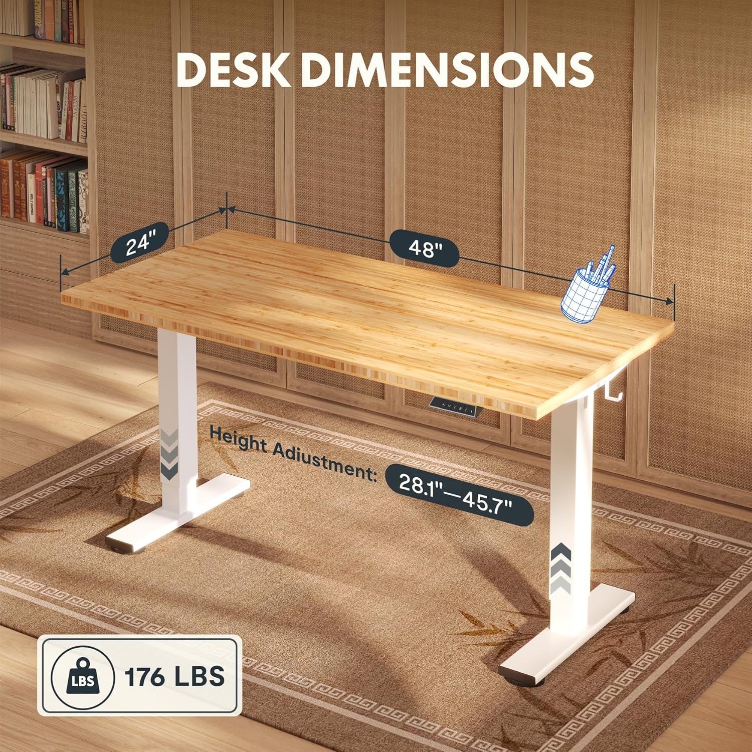 image:imageFLEXISPOT Solid Bamboo Standing Desk 48 x 24 Real Bamboo Desktop with Natural Grain Durable amp Sustainable Workstation for Home Office and MultiMonitor Setups Curved Black FrameWhite Frame