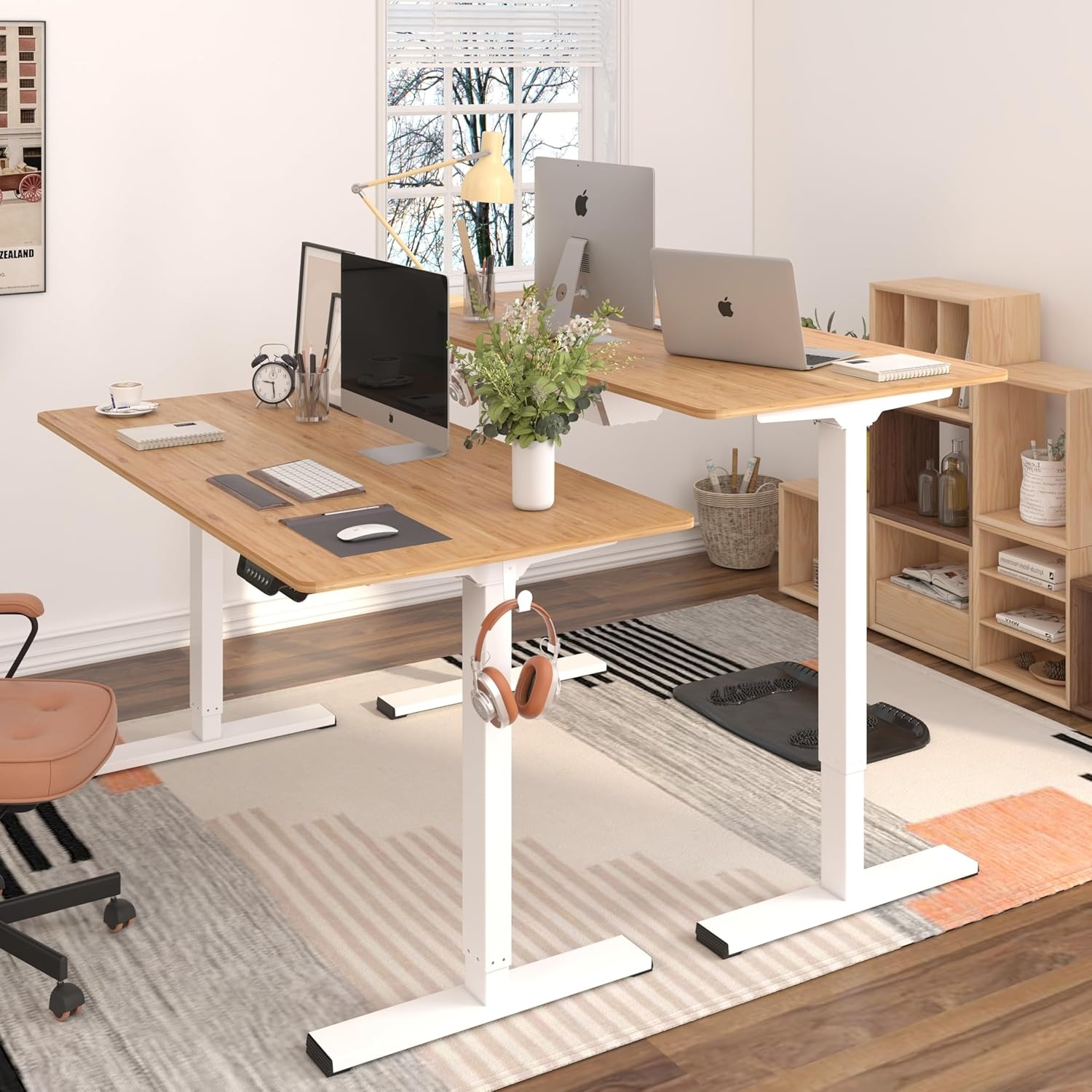 image:imageFLEXISPOT Solid Bamboo Standing Desk 48 x 24 Real Bamboo Desktop with Natural Grain Durable amp Sustainable Workstation for Home Office and MultiMonitor Setups Curved Black FrameSilver Frame
